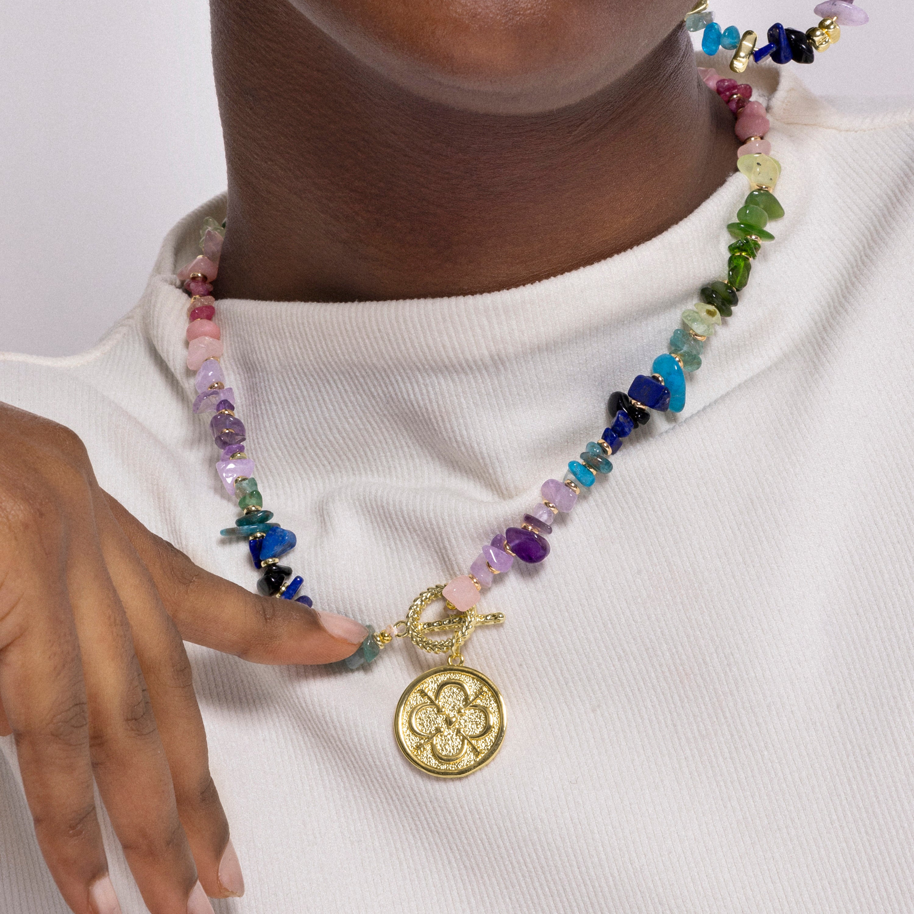 Collier en fluorite fini en or jaune 18K - Diri