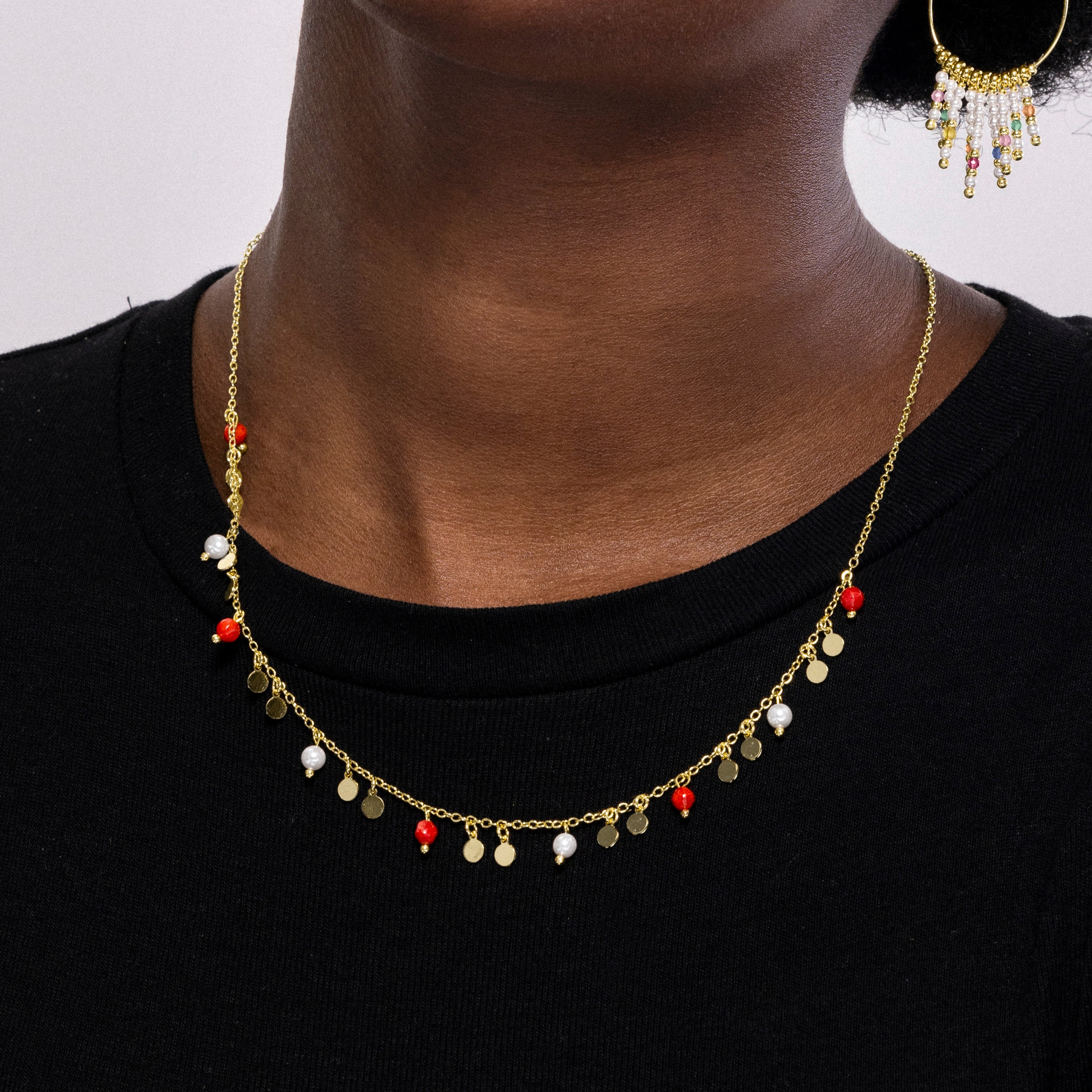 Collier en corail fini en or jaune 18K - Dilna