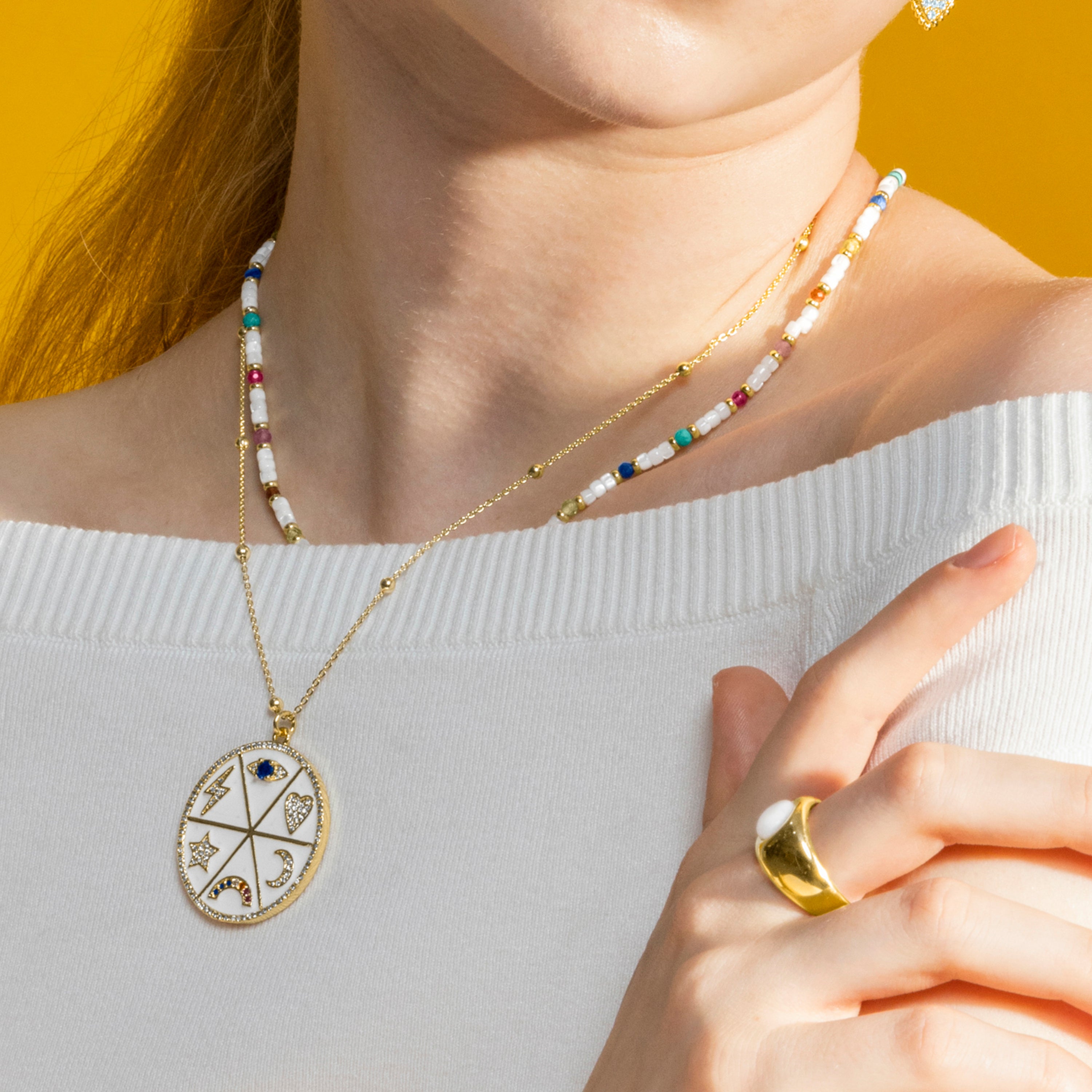 Collier avec Nacre Blanche finition or 18k - Xolau