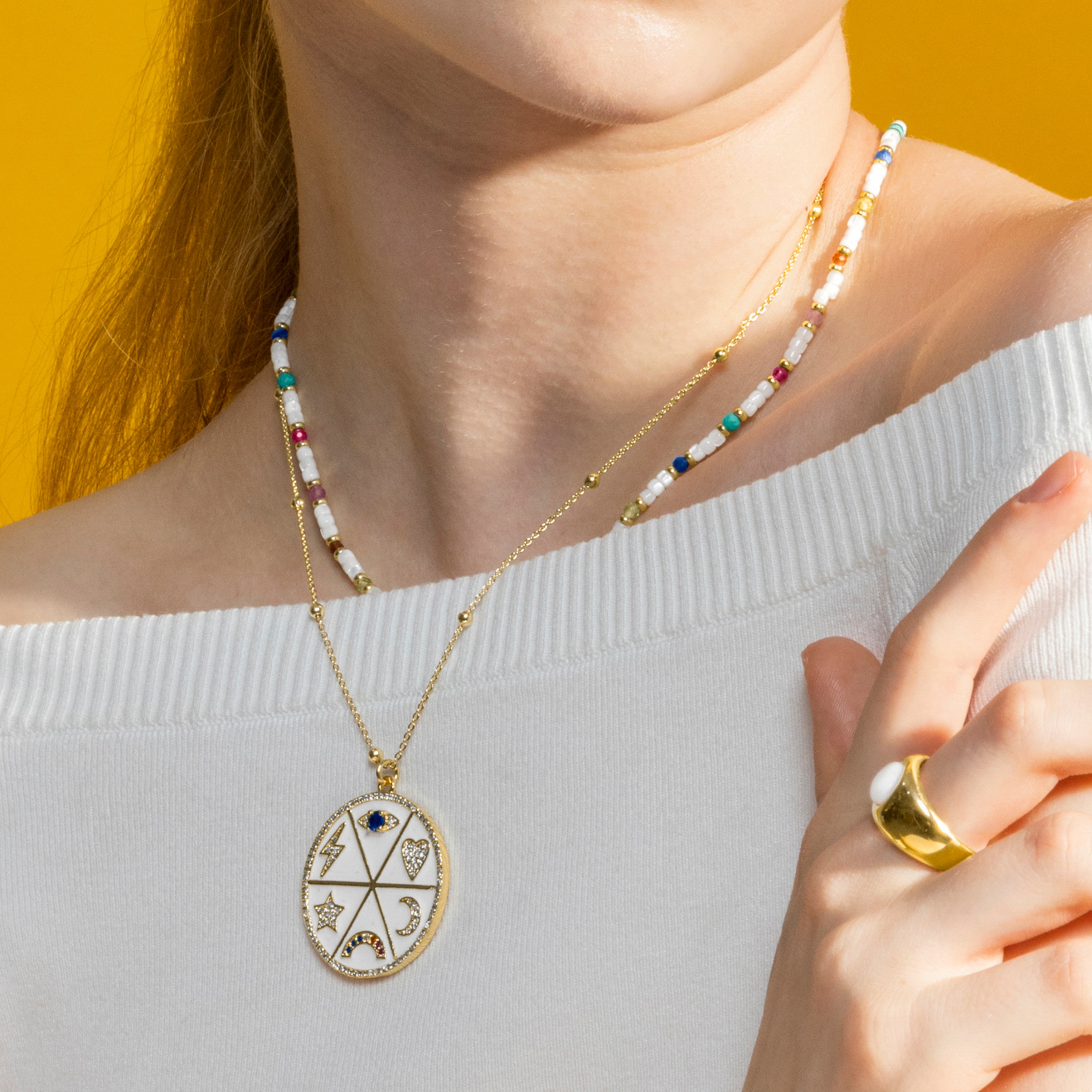 Halskette mit mehrfarbigem Zirkonia, 18k Gold-Finish - Thiem