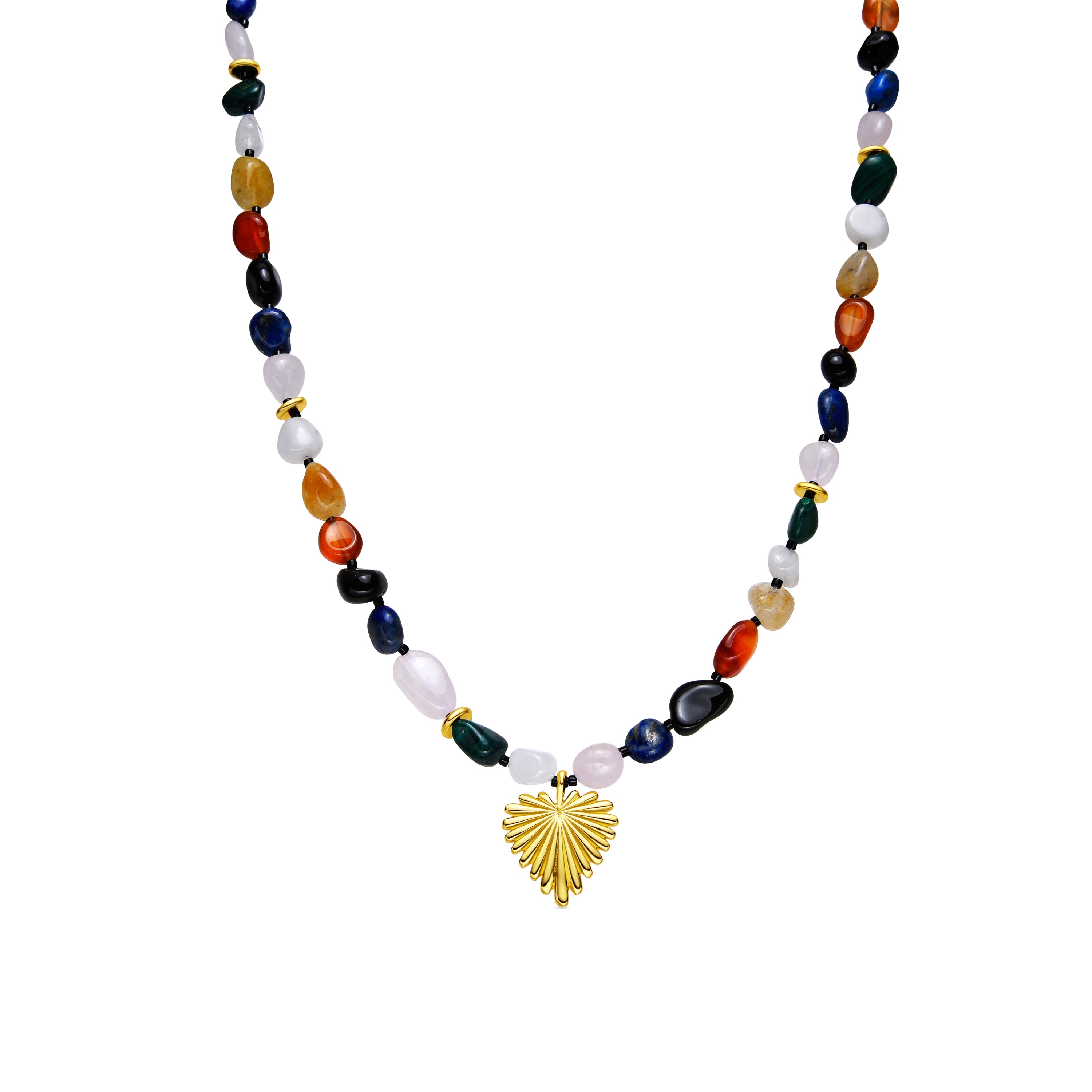 Halskette mit mehrfarbigen Natursteinen, 18k Gold-Finish - Ilisen