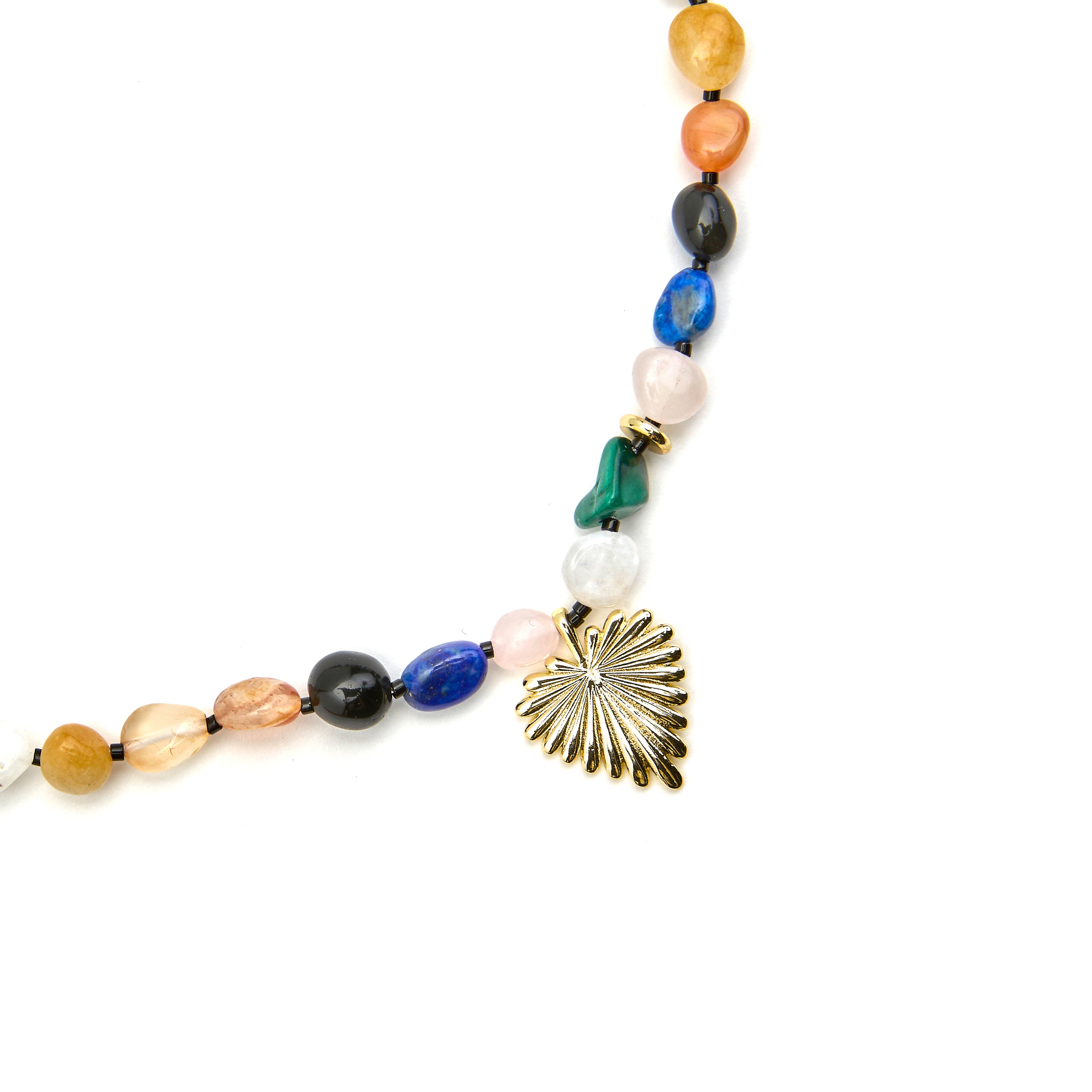 Halskette mit mehrfarbigen Natursteinen, 18k Gold-Finish - Ilisen