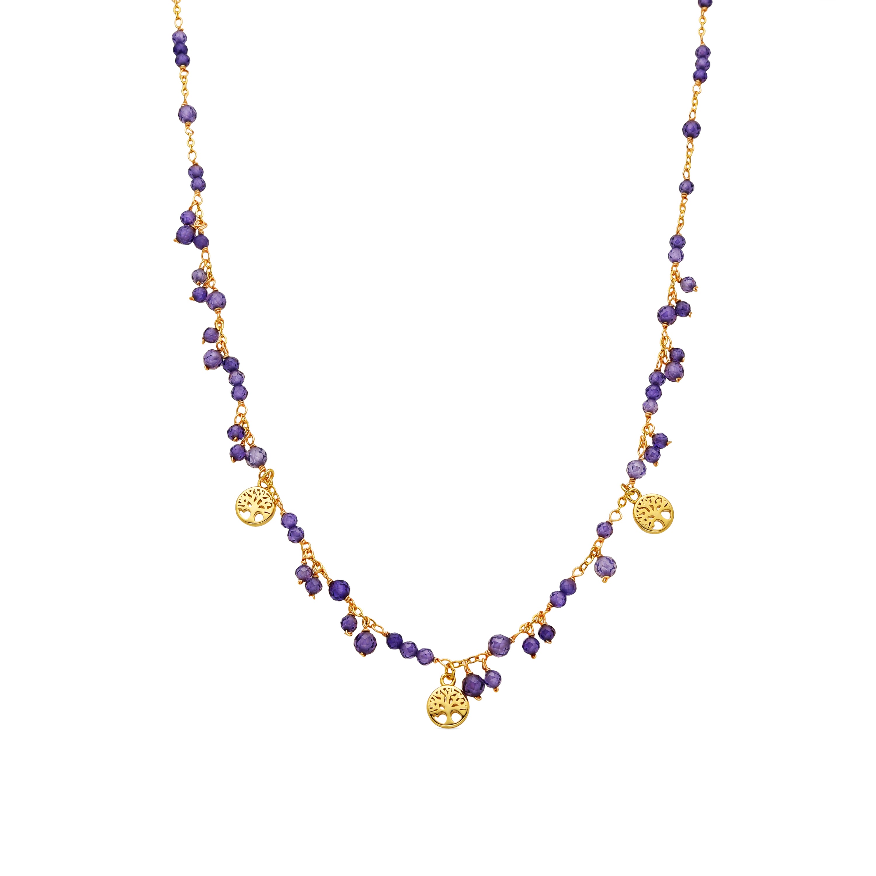 Halskette mit lila Kristall, 18k Gold-Finish - Totez