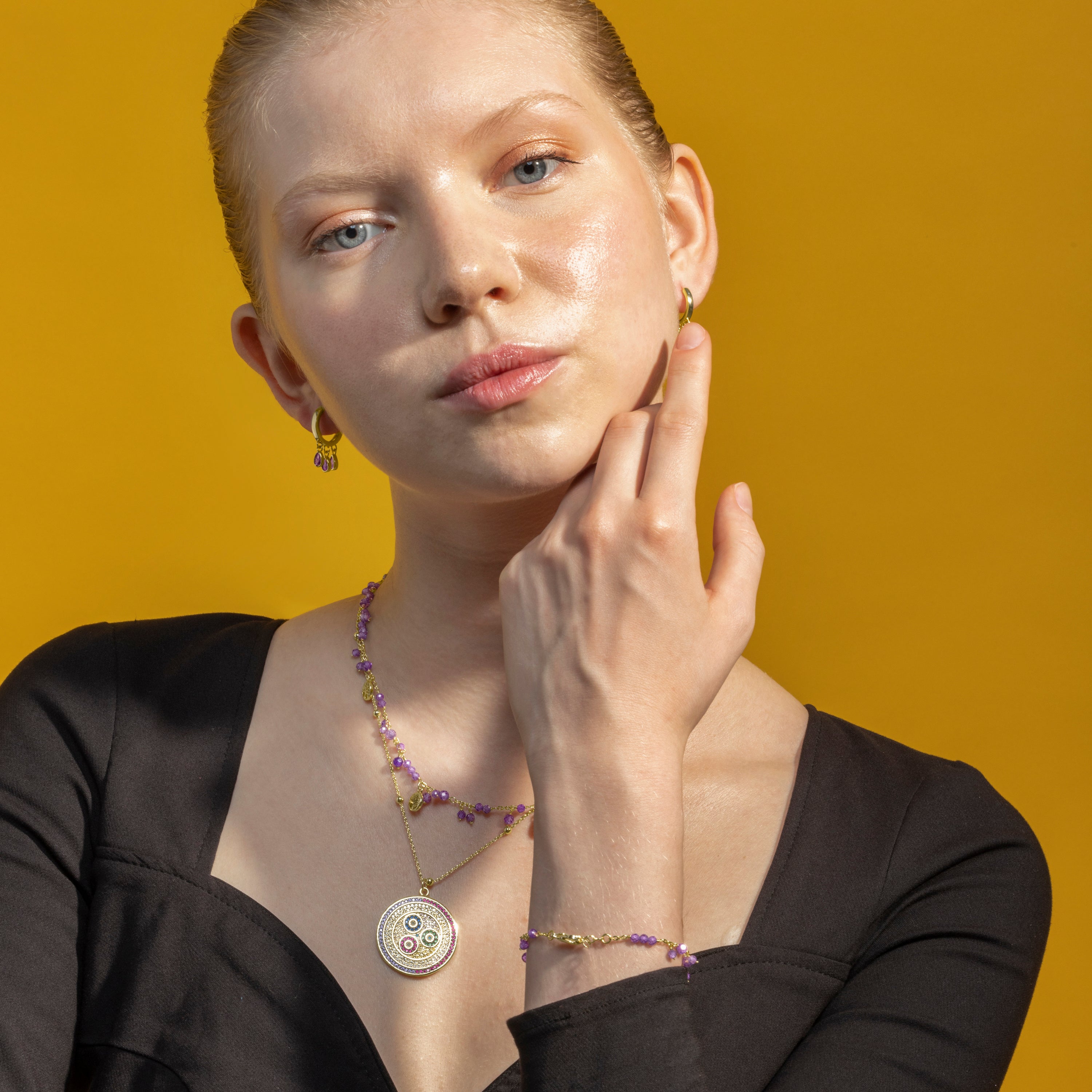 Halskette mit lila Kristall, 18k Gold-Finish - Totez