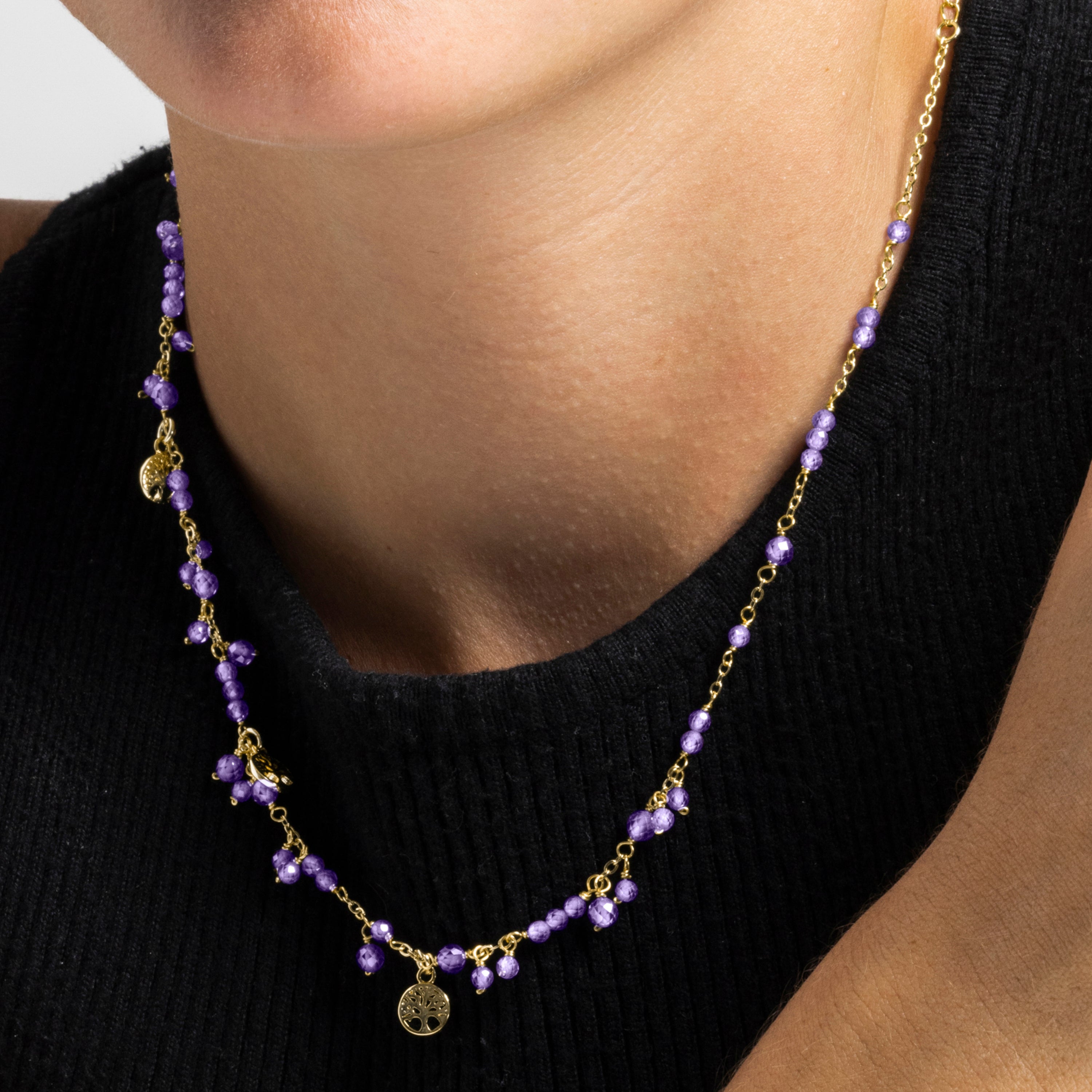Collana con Cristallo Viola finitura oro 18k - Totez