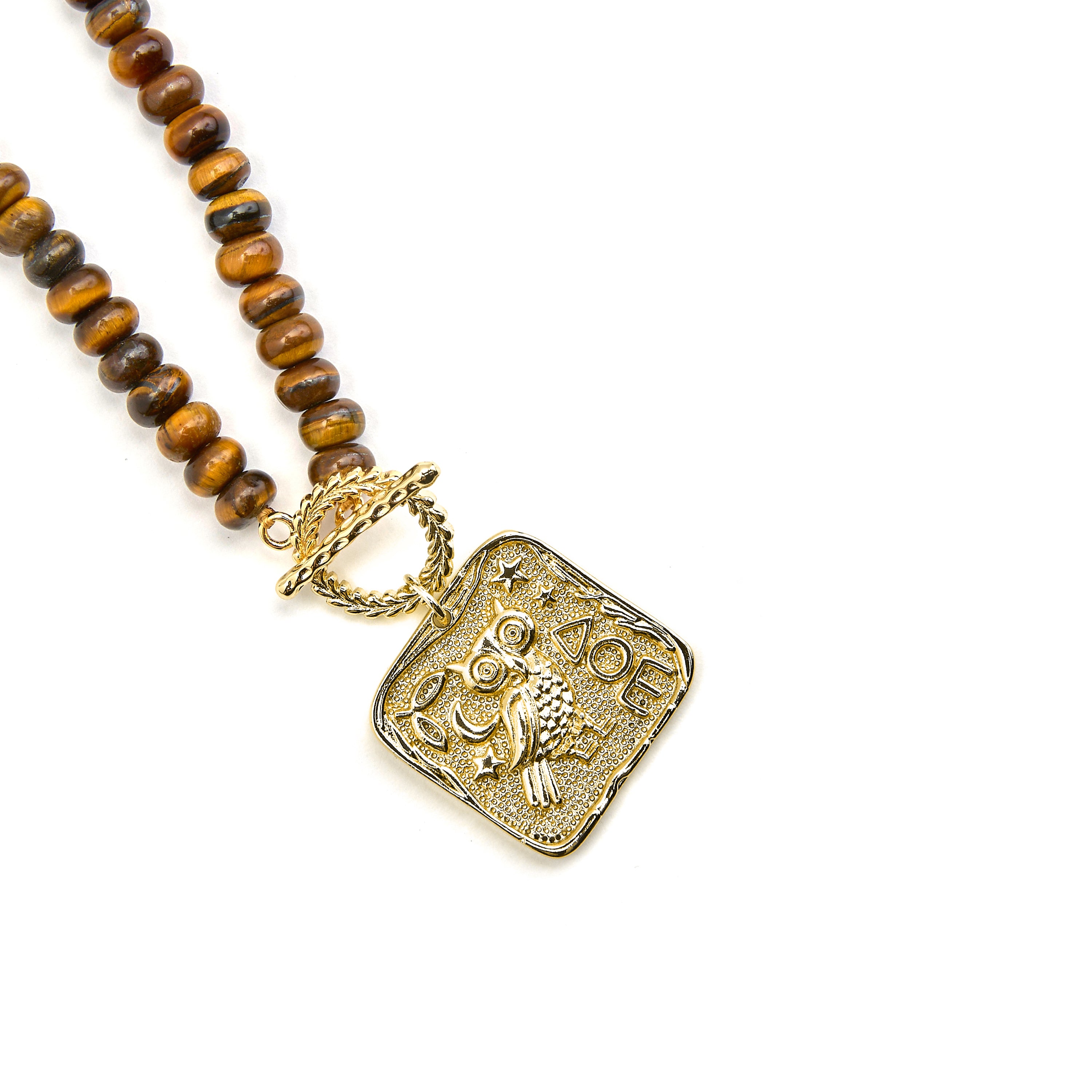 Colar com Olho de Tigre acabamento em ouro 18k - Lessy