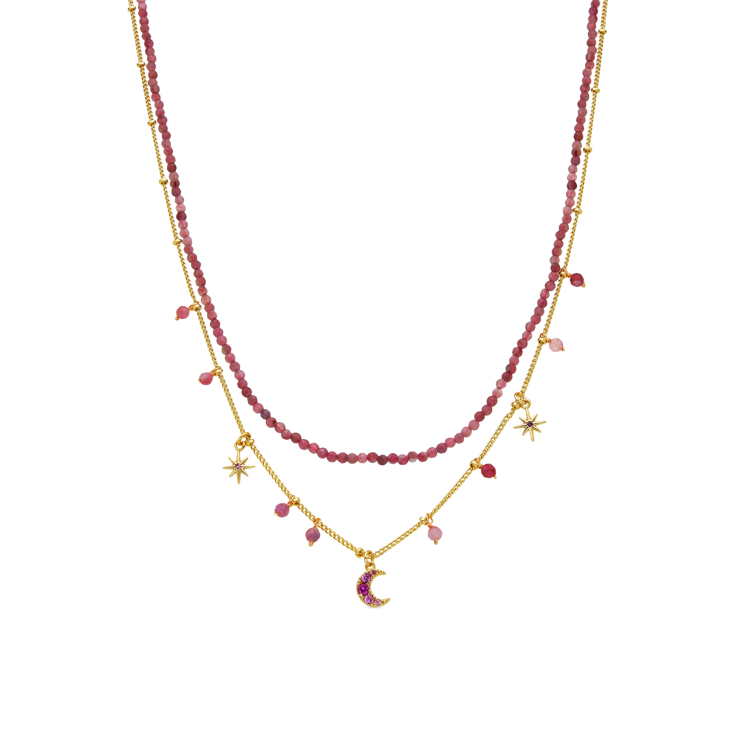 Halskette mit rosa Kristall, 18k Gold-Finish - Ethal