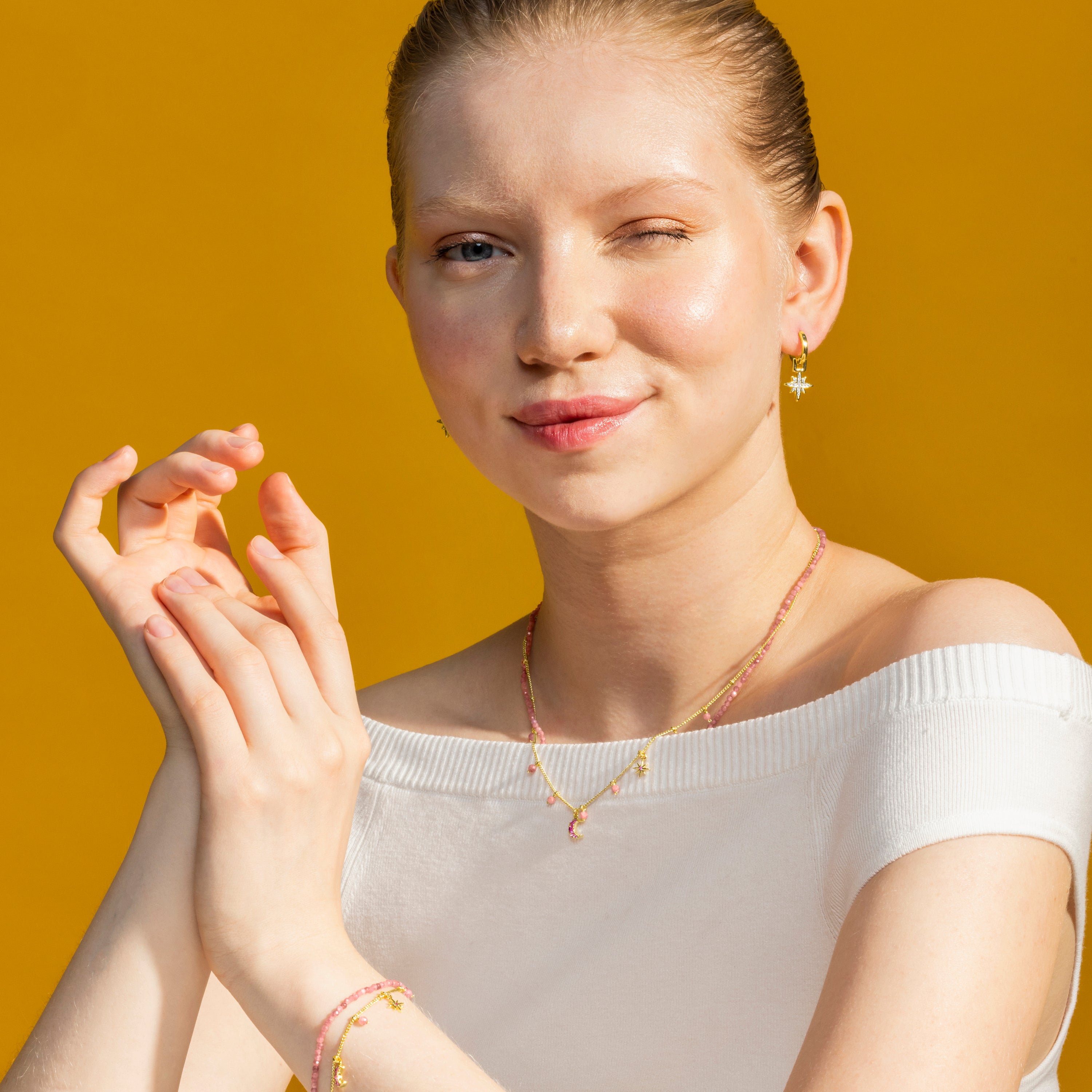 Collier avec Cristal Rose finition or 18k - Ethal