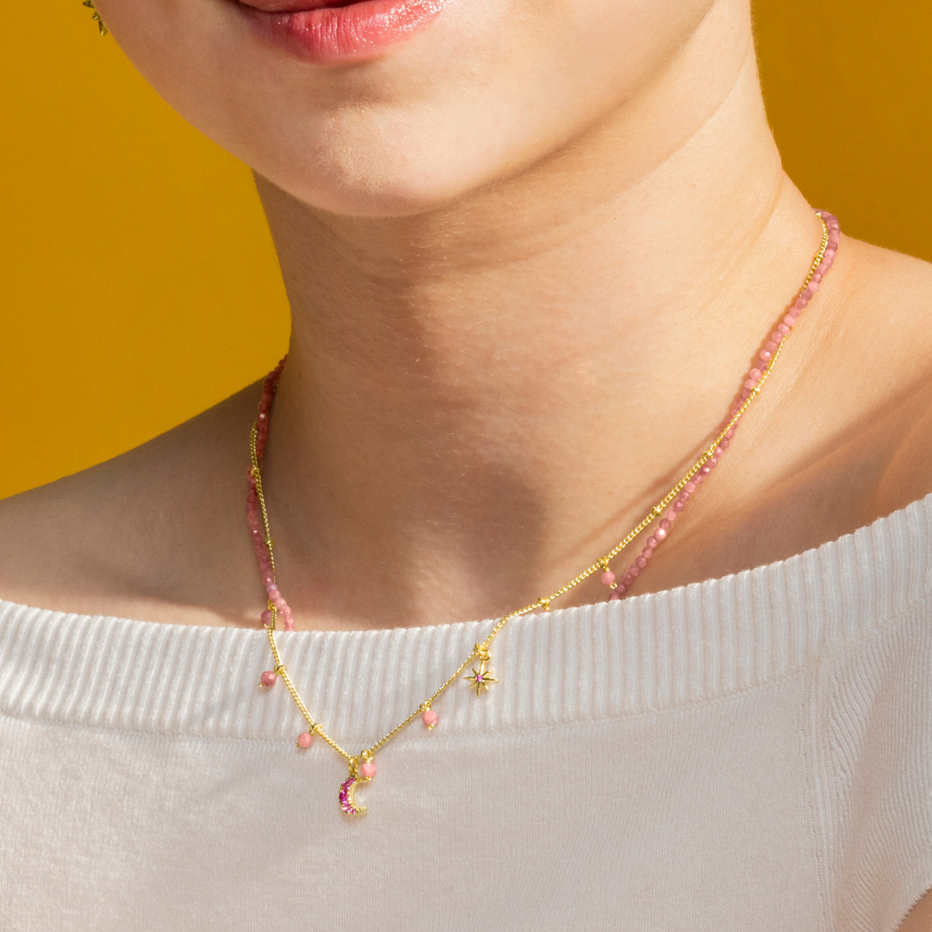 Collier avec Cristal Rose finition or 18k - Ethal