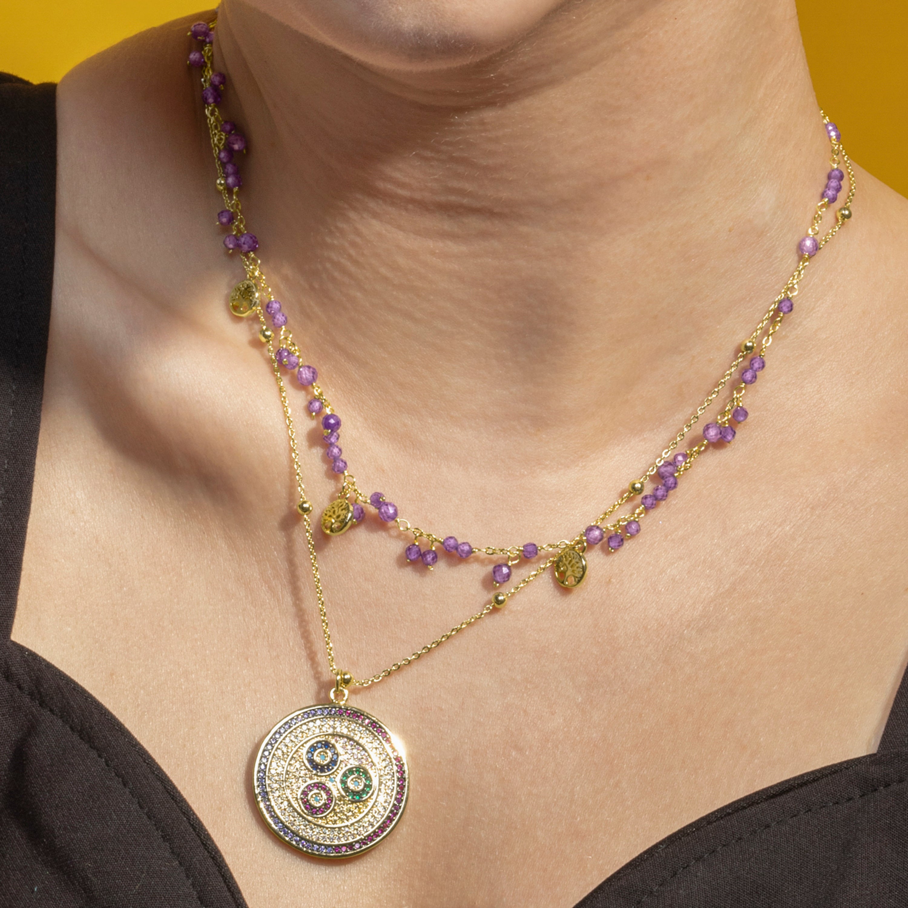 Collier avec Zircon multicolore finition or 18k - Purma