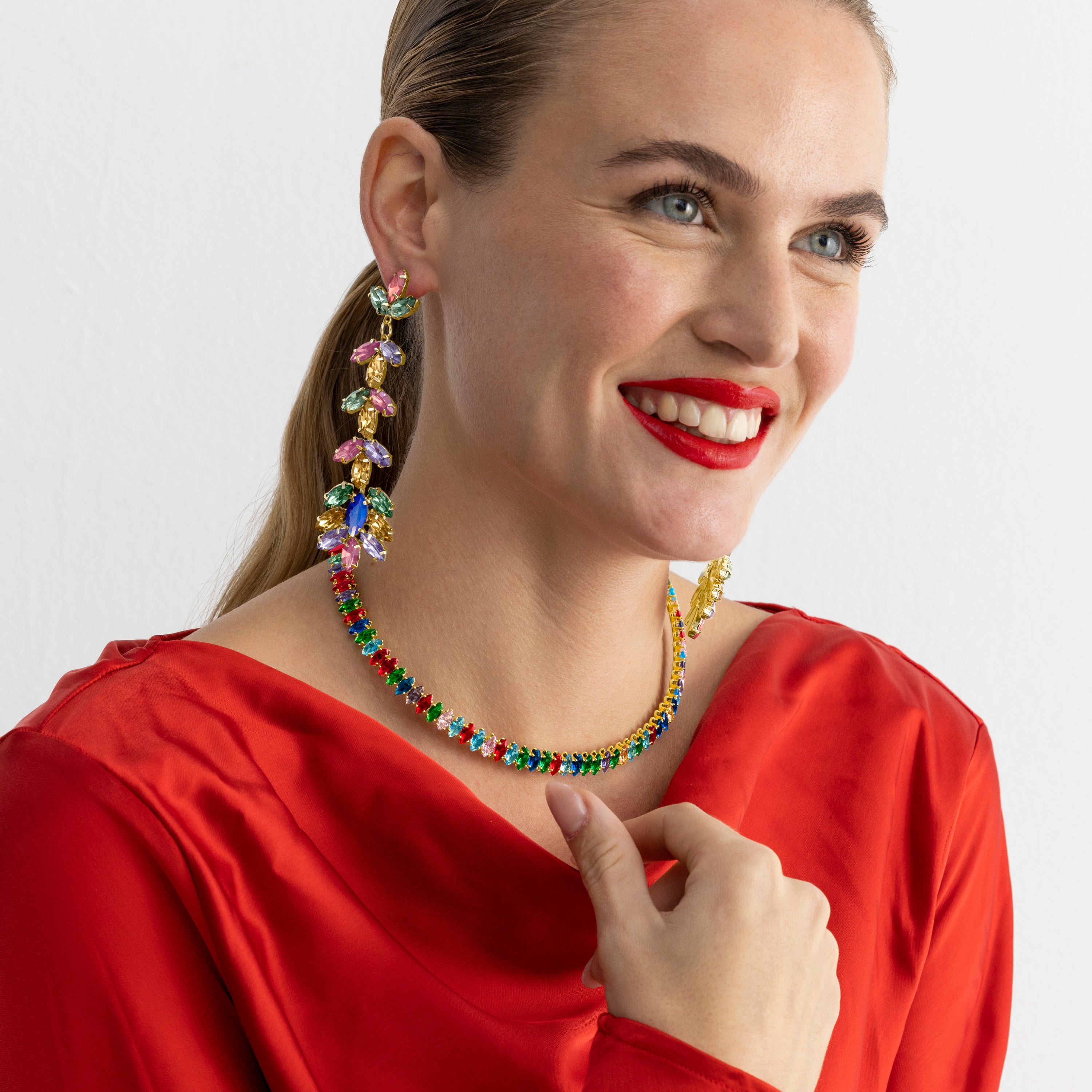 Halskette mit mehrfarbigem Kristall, 18k Goldfinish - Nex