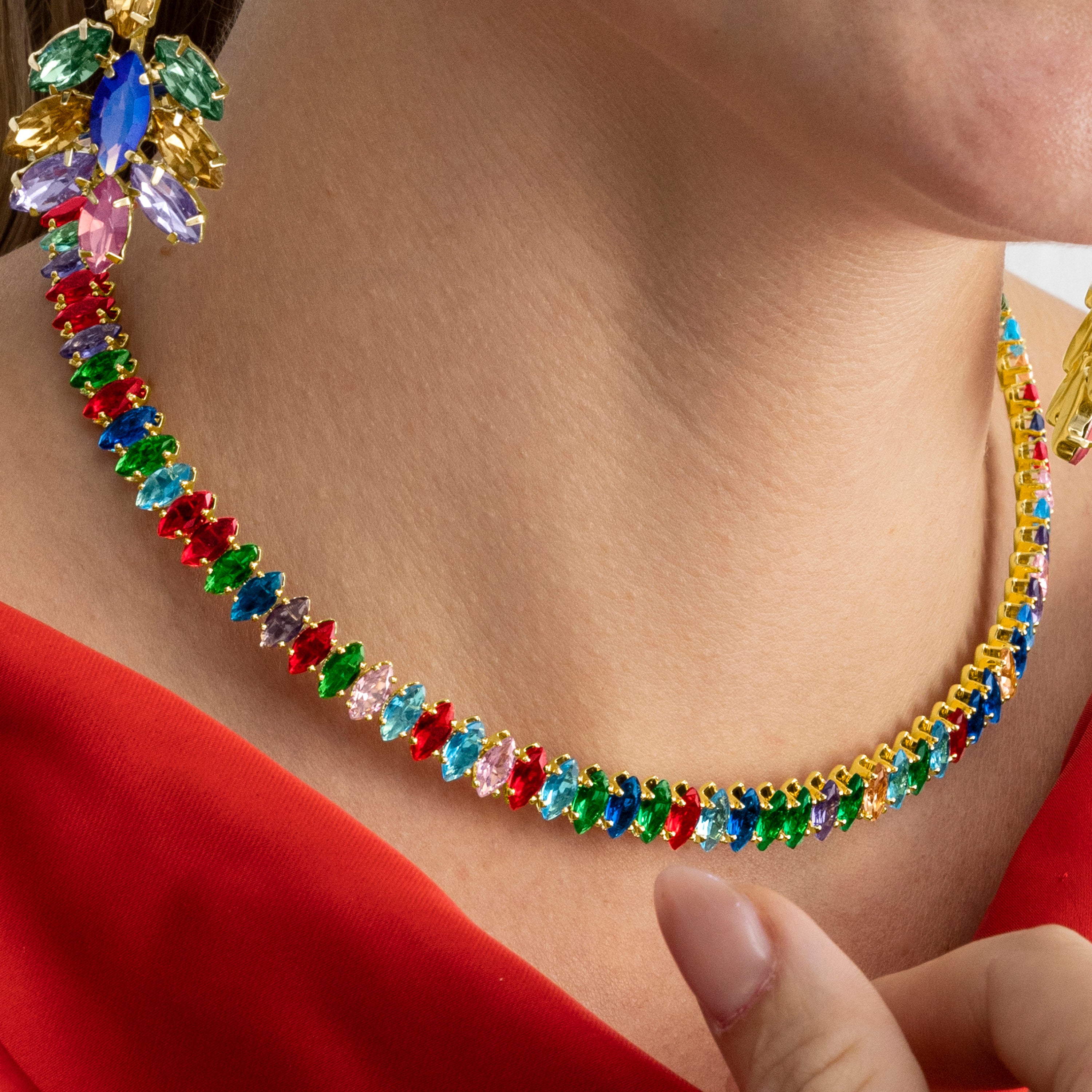 Halskette mit mehrfarbigem Kristall, 18k Goldfinish - Nex