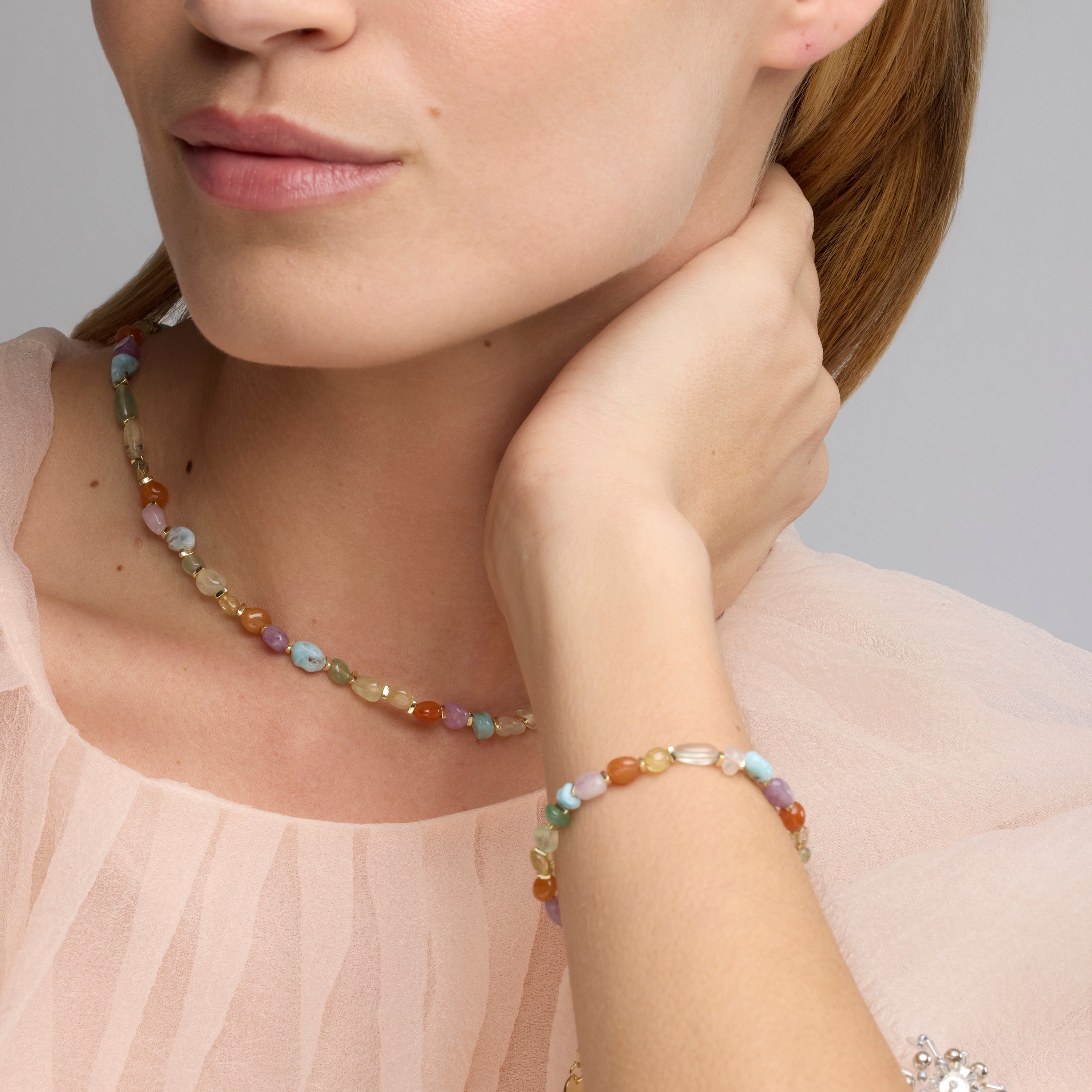 Collar acabado oro amarillo de 18k y Multicolor Piedra Natural - Terma