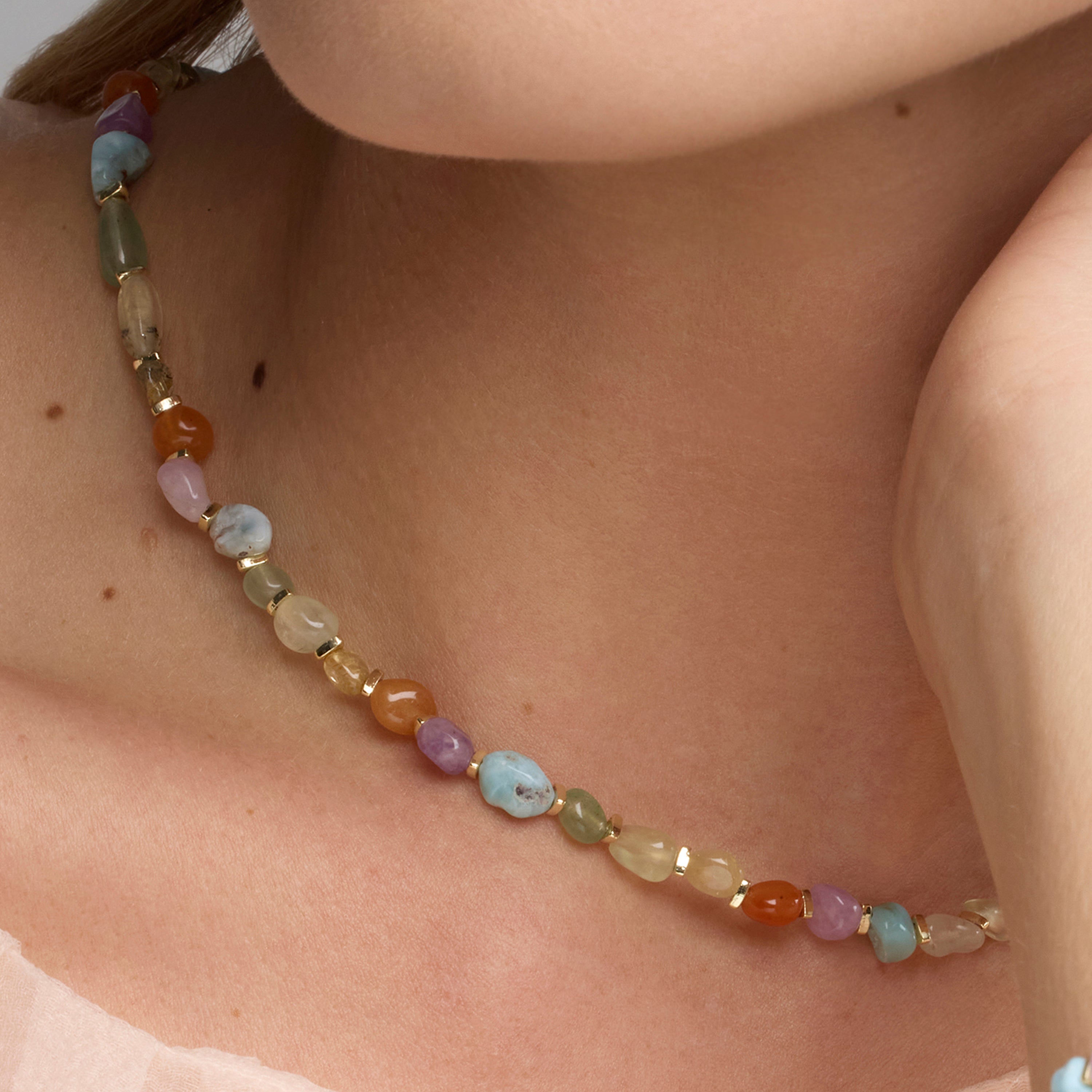 Collar acabado oro amarillo de 18k y Multicolor Piedra Natural - Terma