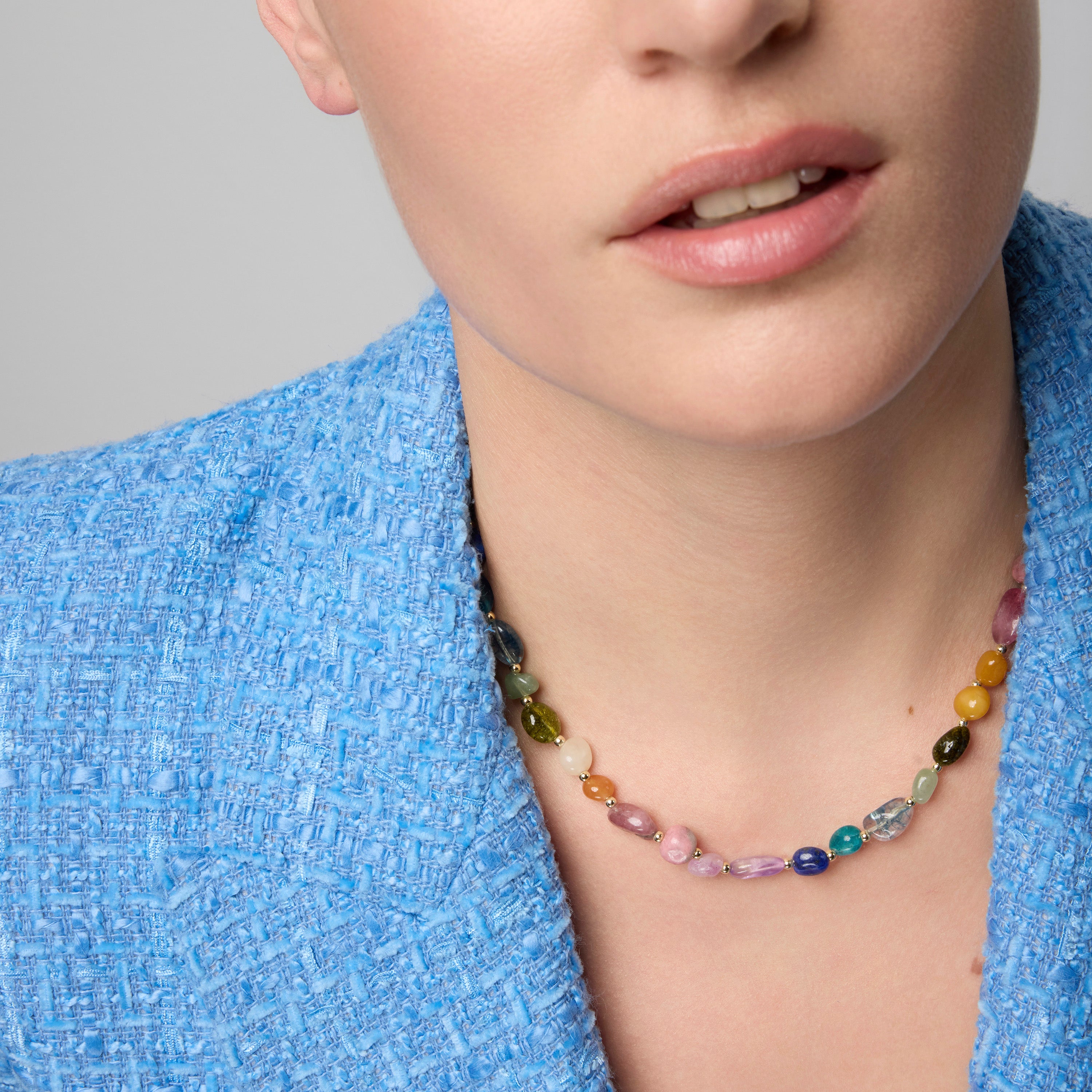 18k Yellow Gold Finished Necklace with Multicolor Natural Stone - Umavi