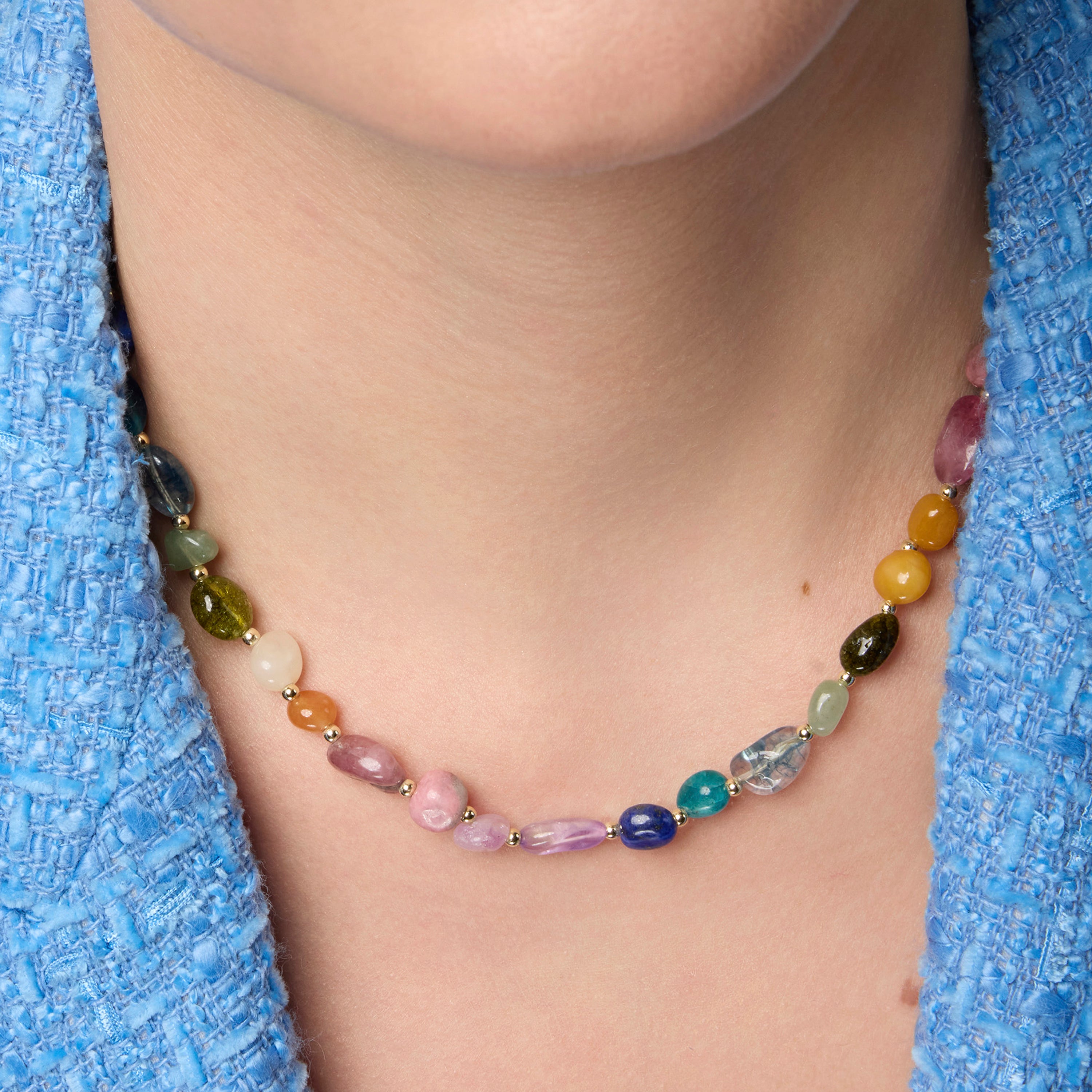 18k Yellow Gold Finished Necklace with Multicolor Natural Stone - Umavi
