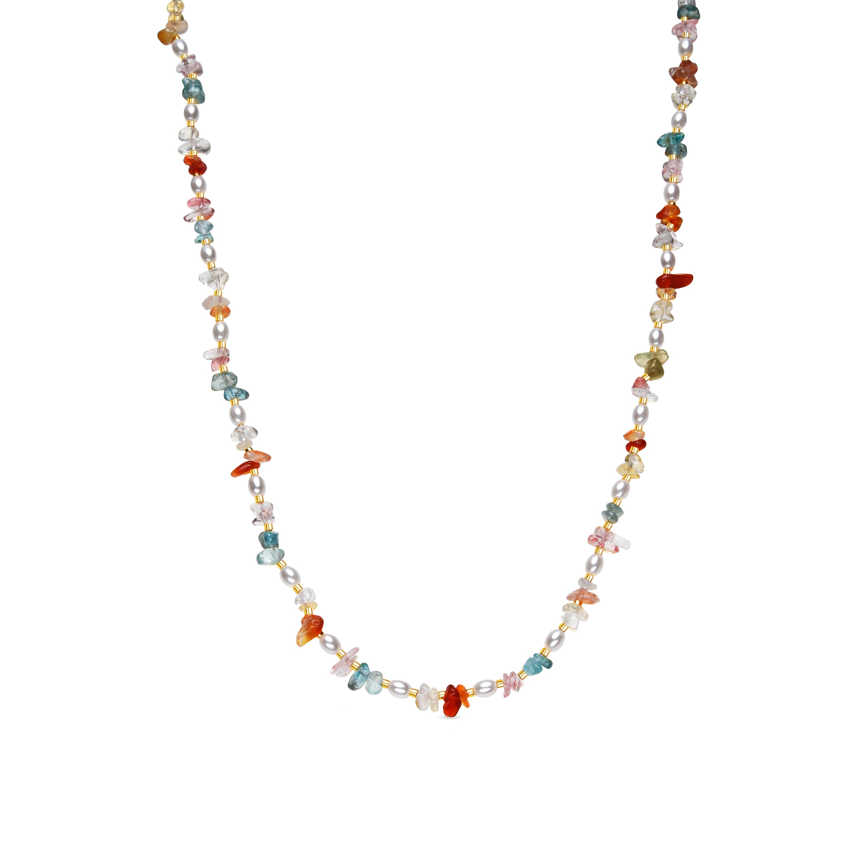 18k Yellow Gold Finished Necklace with Multicolor Natural Stone - Wenfa