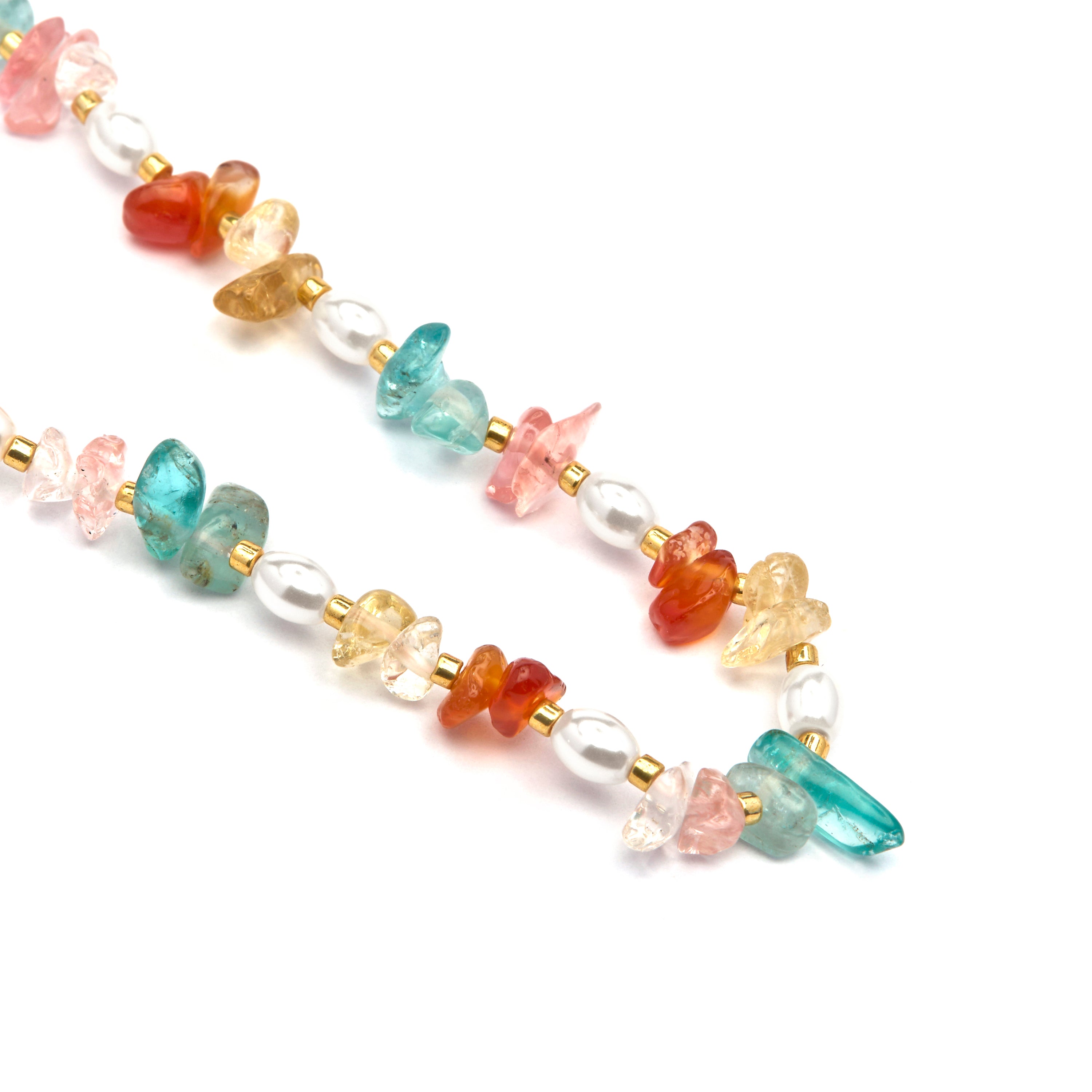 18k Yellow Gold Finished Necklace with Multicolor Natural Stone - Wenfa