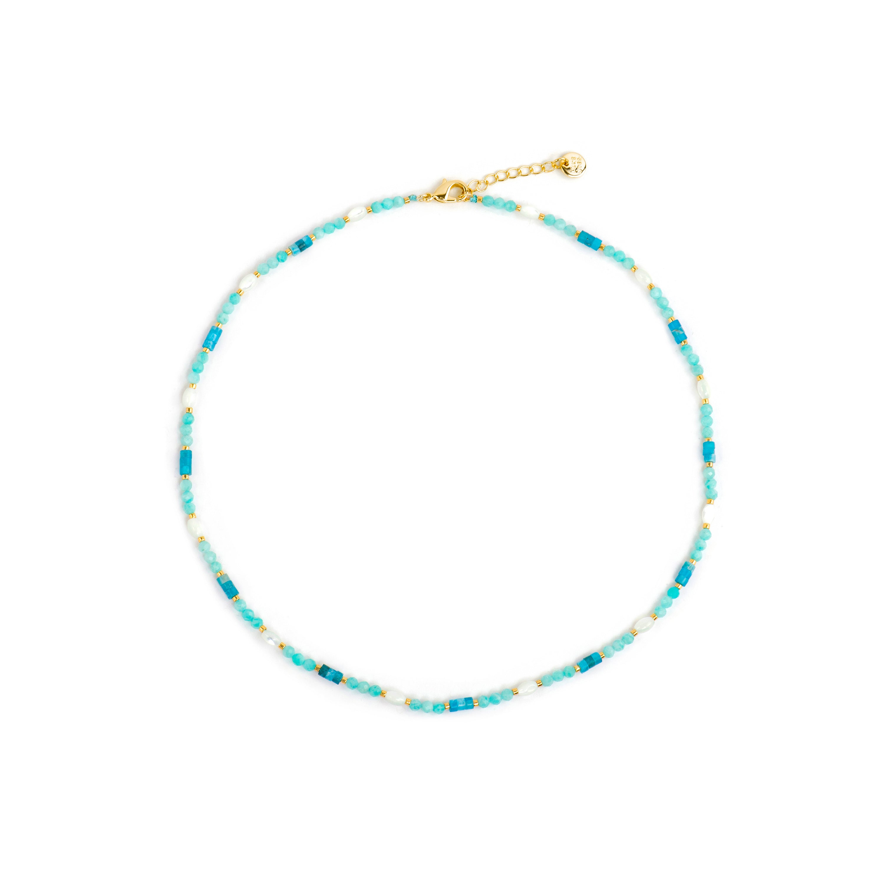 Colar acabado em ouro amarelo de 18k e amazonita - Kico