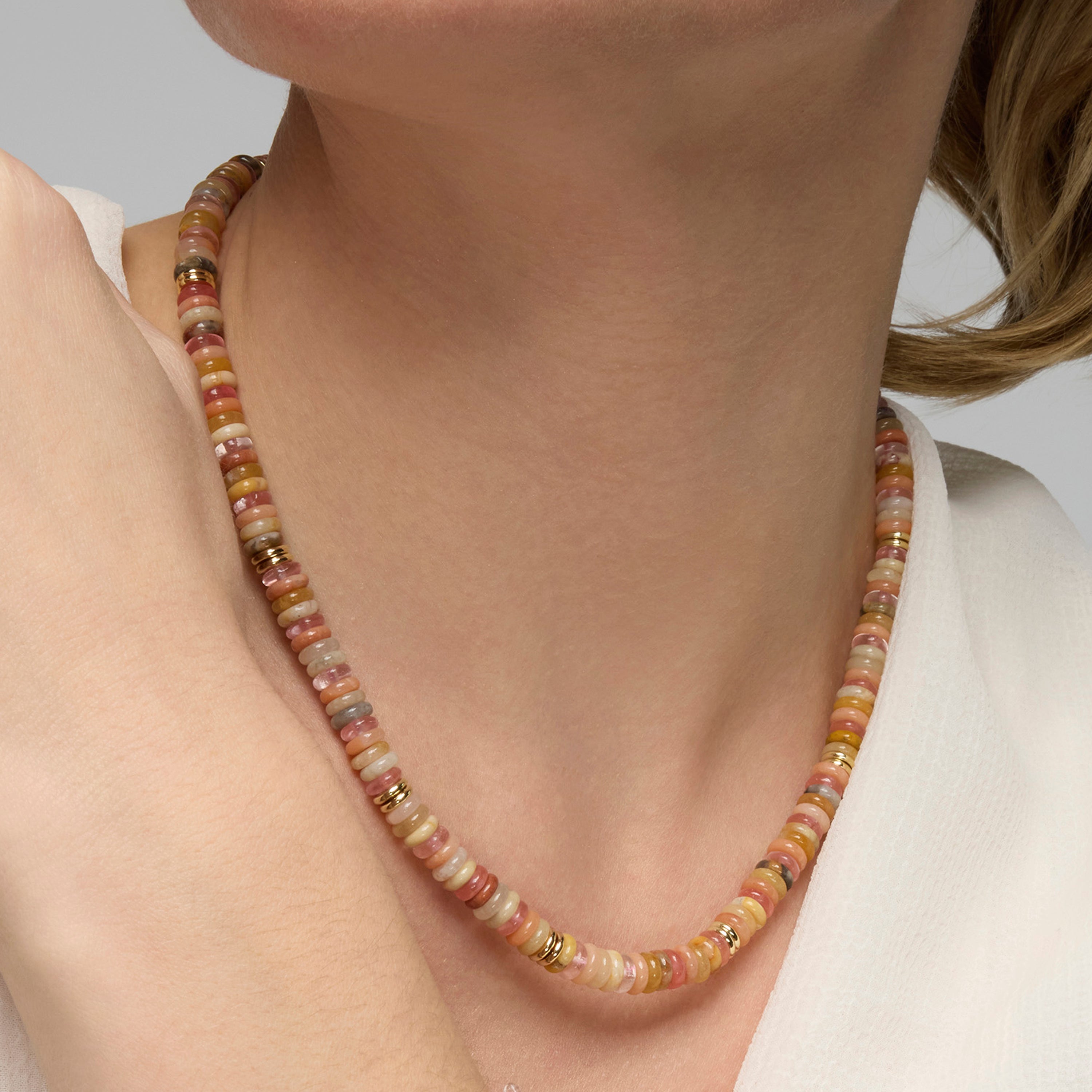 18k Yellow Gold Finished Necklace with Multicolor Natural Stone - Onisu