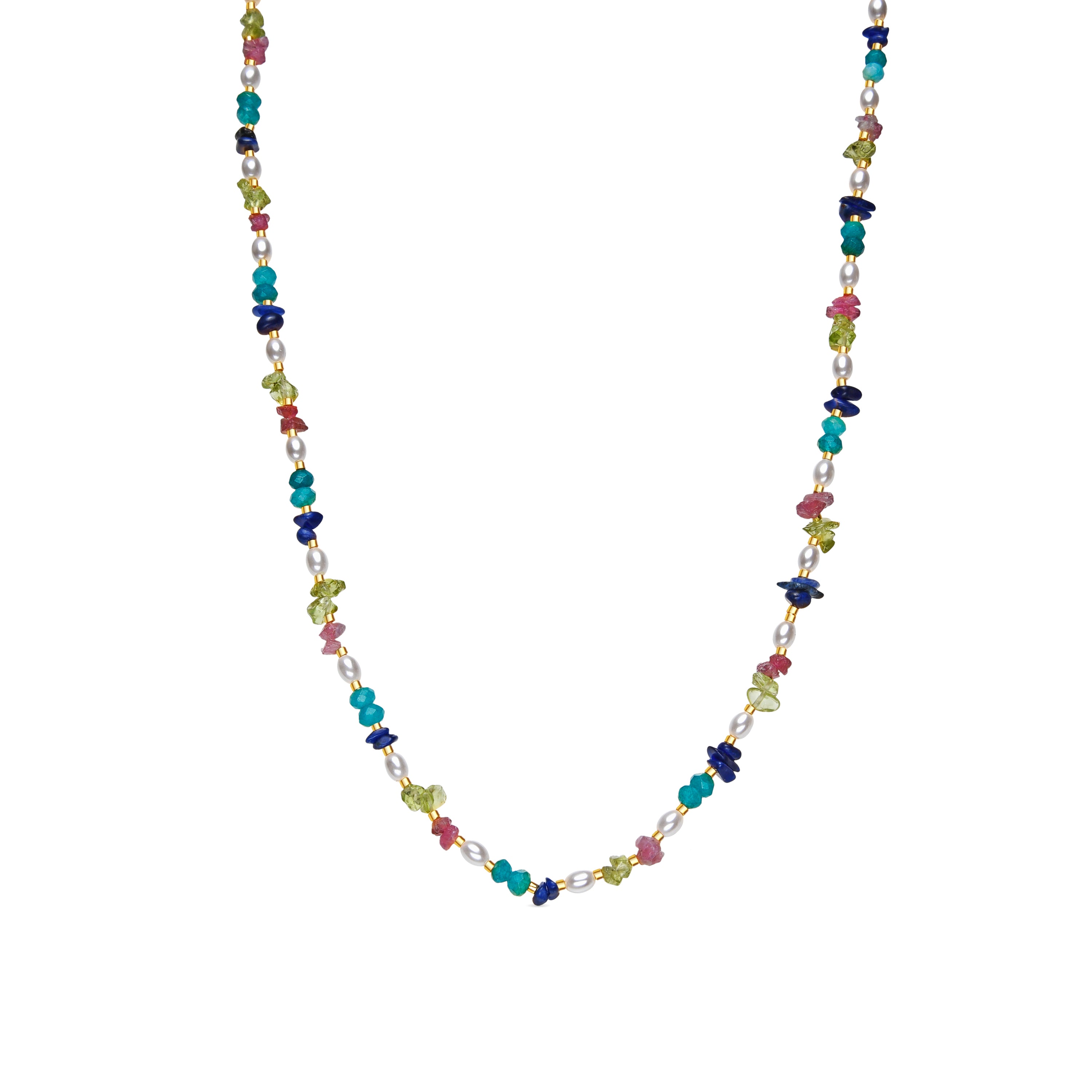 Colar acabado em ouro amarelo de 18k e pedra natural multicolorida - Onisu