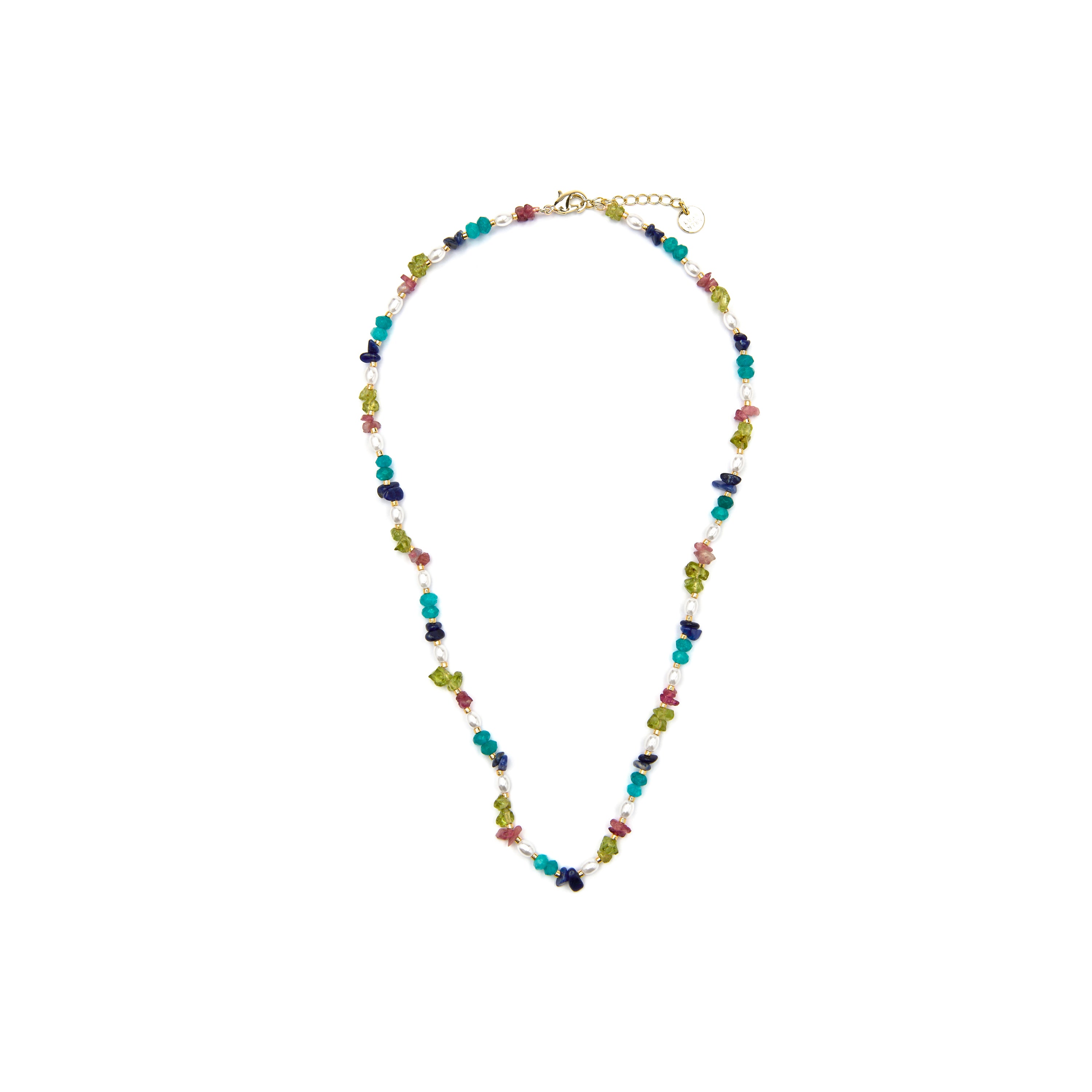 Colar acabado em ouro amarelo de 18k e pedra natural multicolorida - Onisu