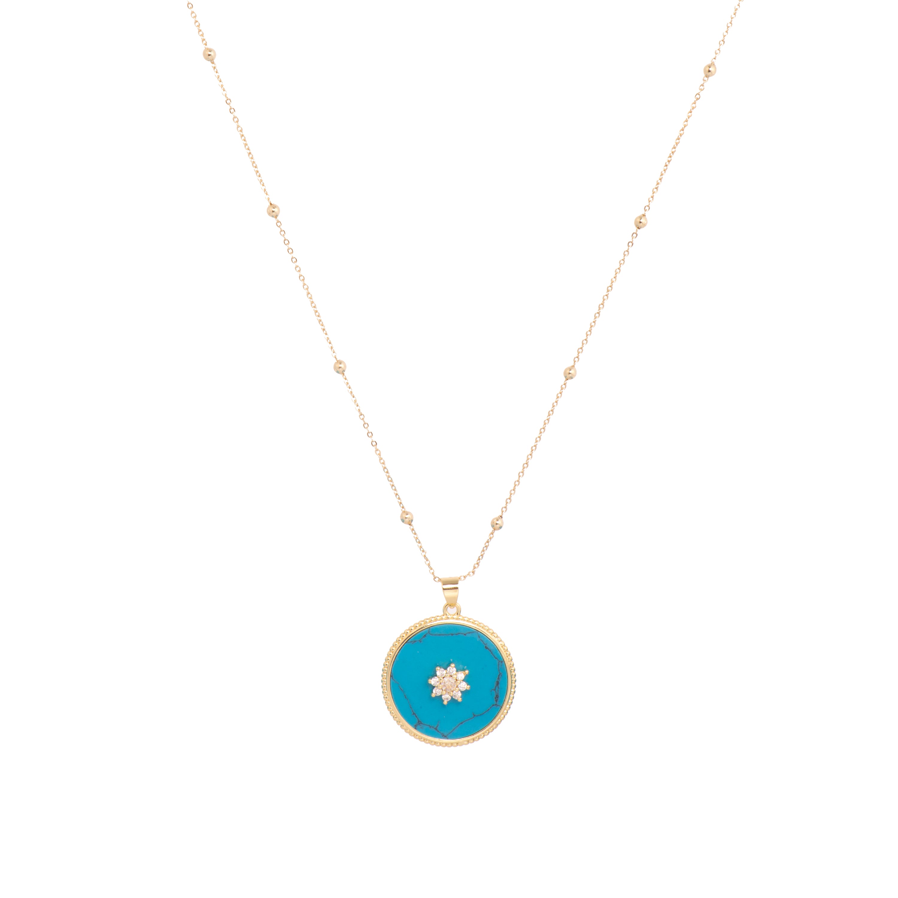 Collier finition or jaune 18 carats et turquoise - Salks