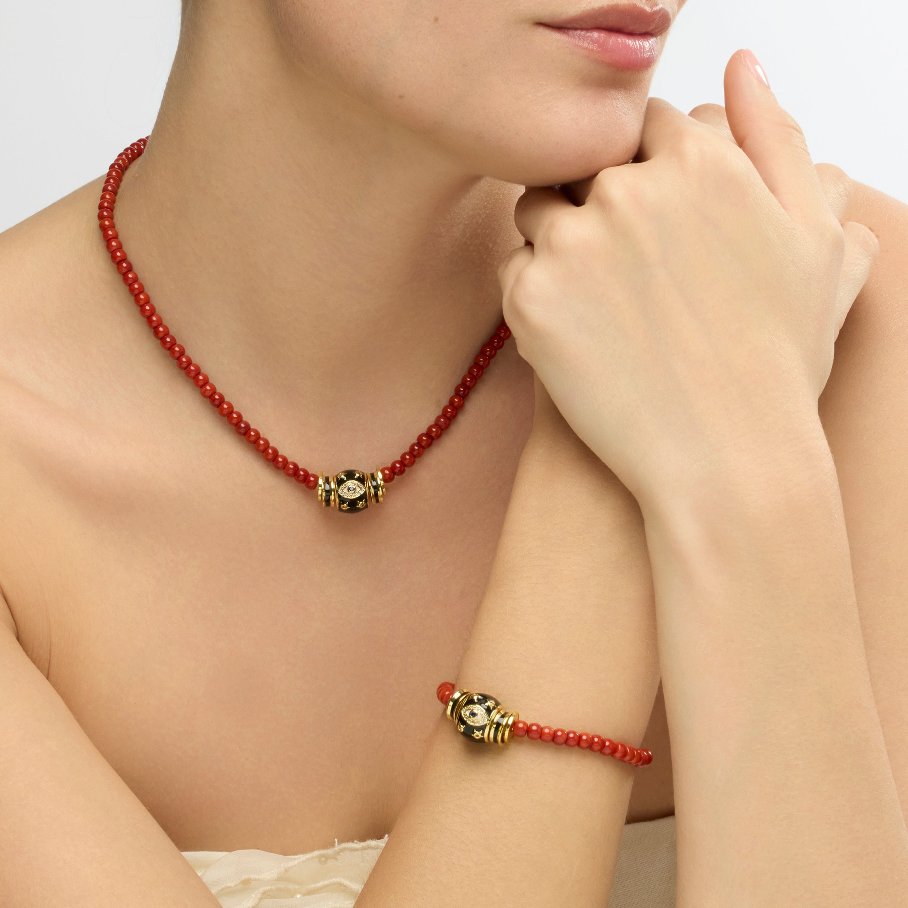 18k Yellow Gold Finished Necklace and Coral - Hamco