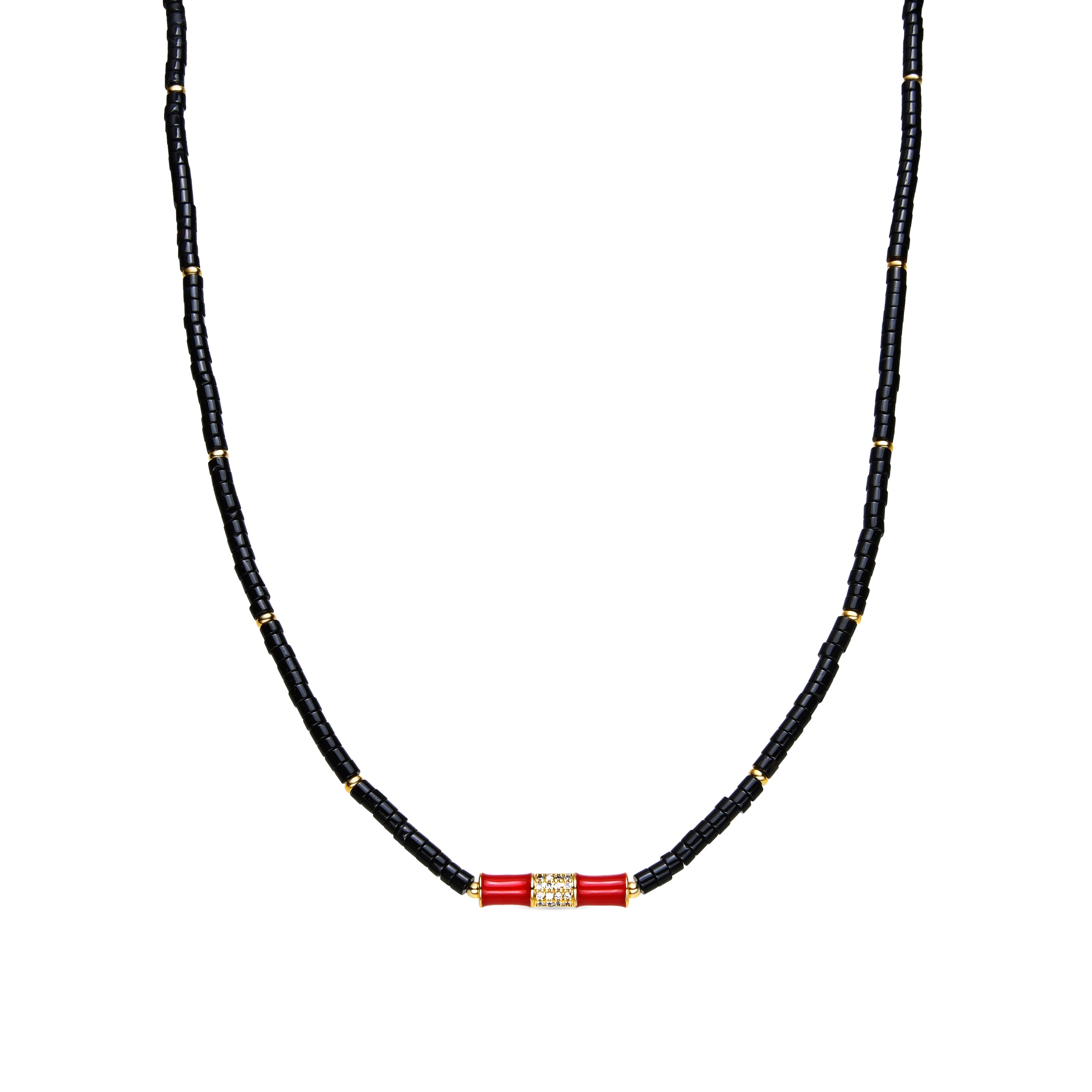 Halskette mit 18k Gelbgold-Finish und grünem Jade - Asmi