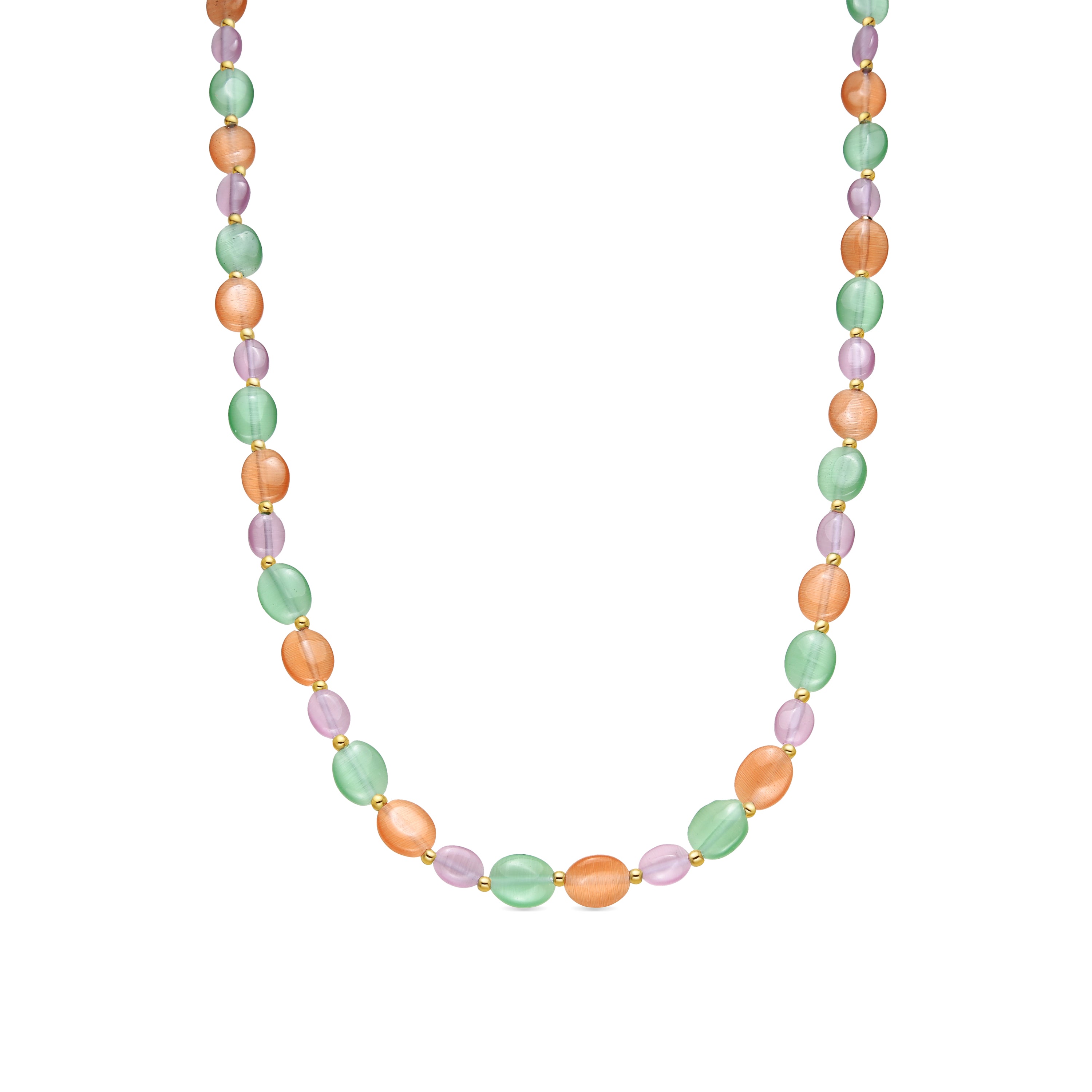 18k yellow gold finished necklace and Multicolor Cat's Eye - Gorai
