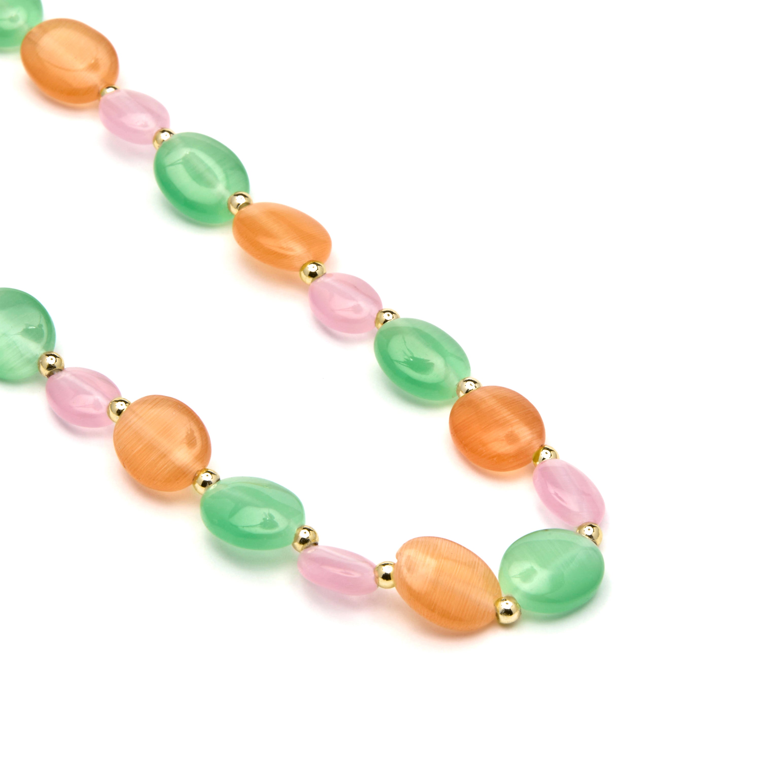 18k yellow gold finished necklace and Multicolor Cat's Eye - Gorai