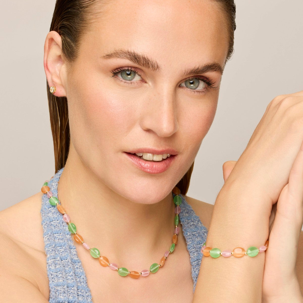 Collar acabado oro amarillo de 18k y Ojo de Gato Multicolor - Gorai