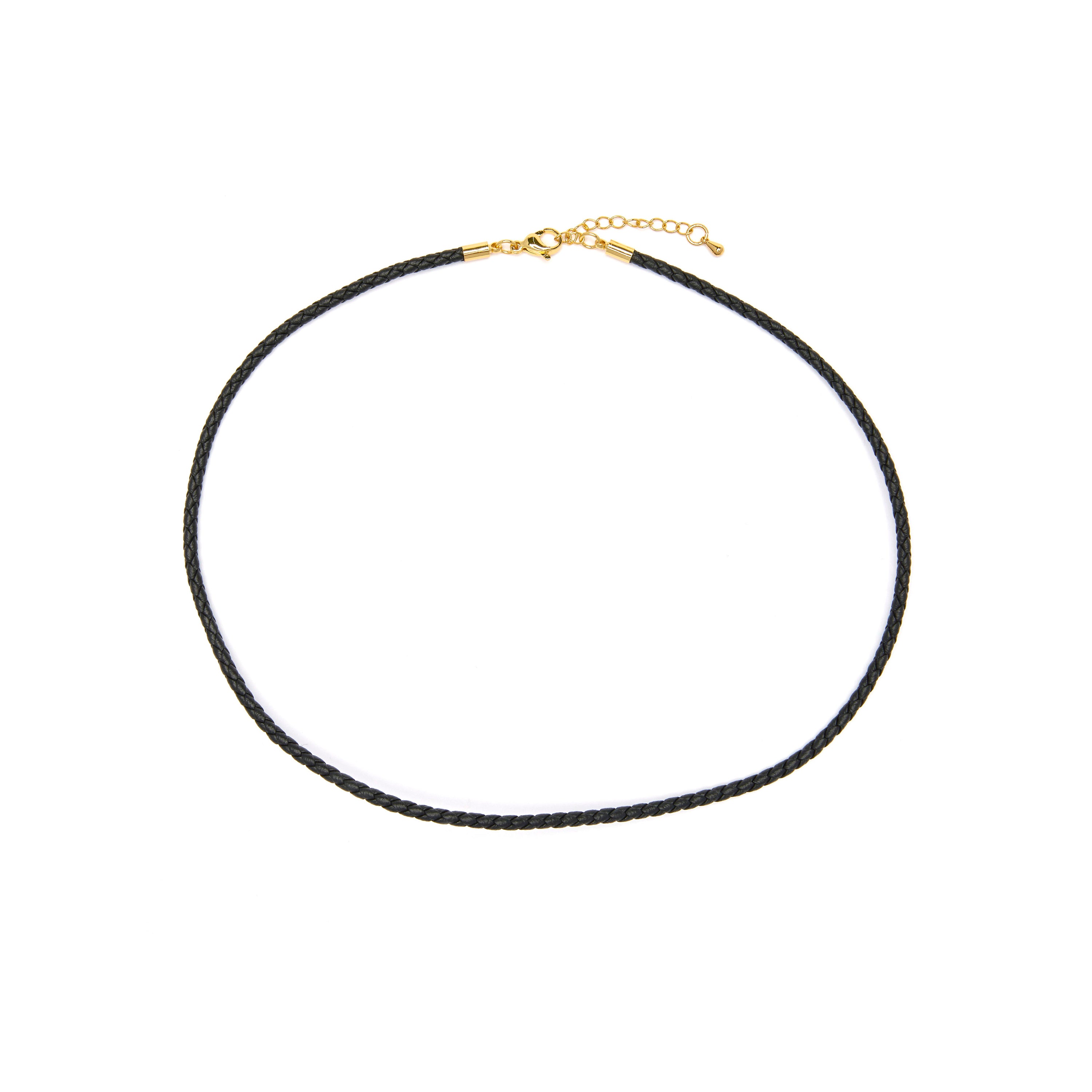 Cordón de cuero negro de 42cm + 3 de extensión acabado en oro amarillo de 18k - Jawsa