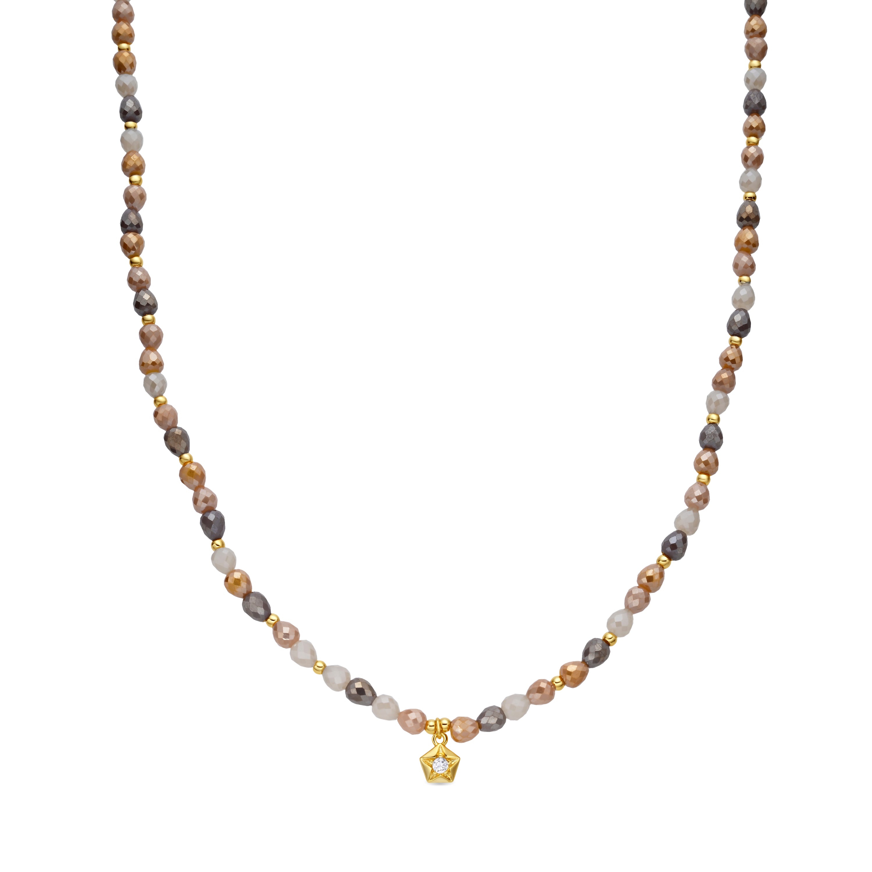 Collier en cristal marron finition en or jaune 18k - Likdu