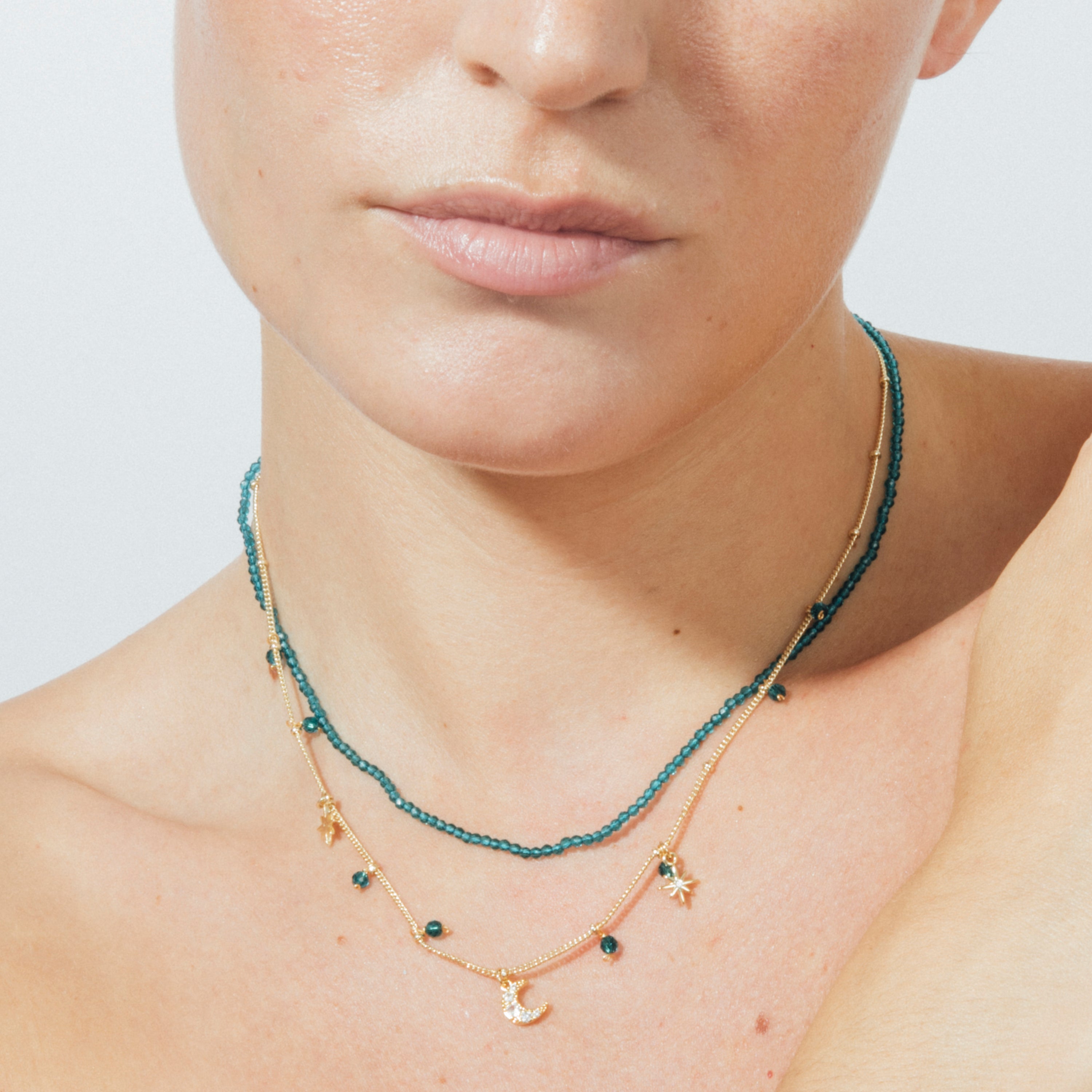 Green Crystal Necklace finished in 18k yellow gold - Ayora