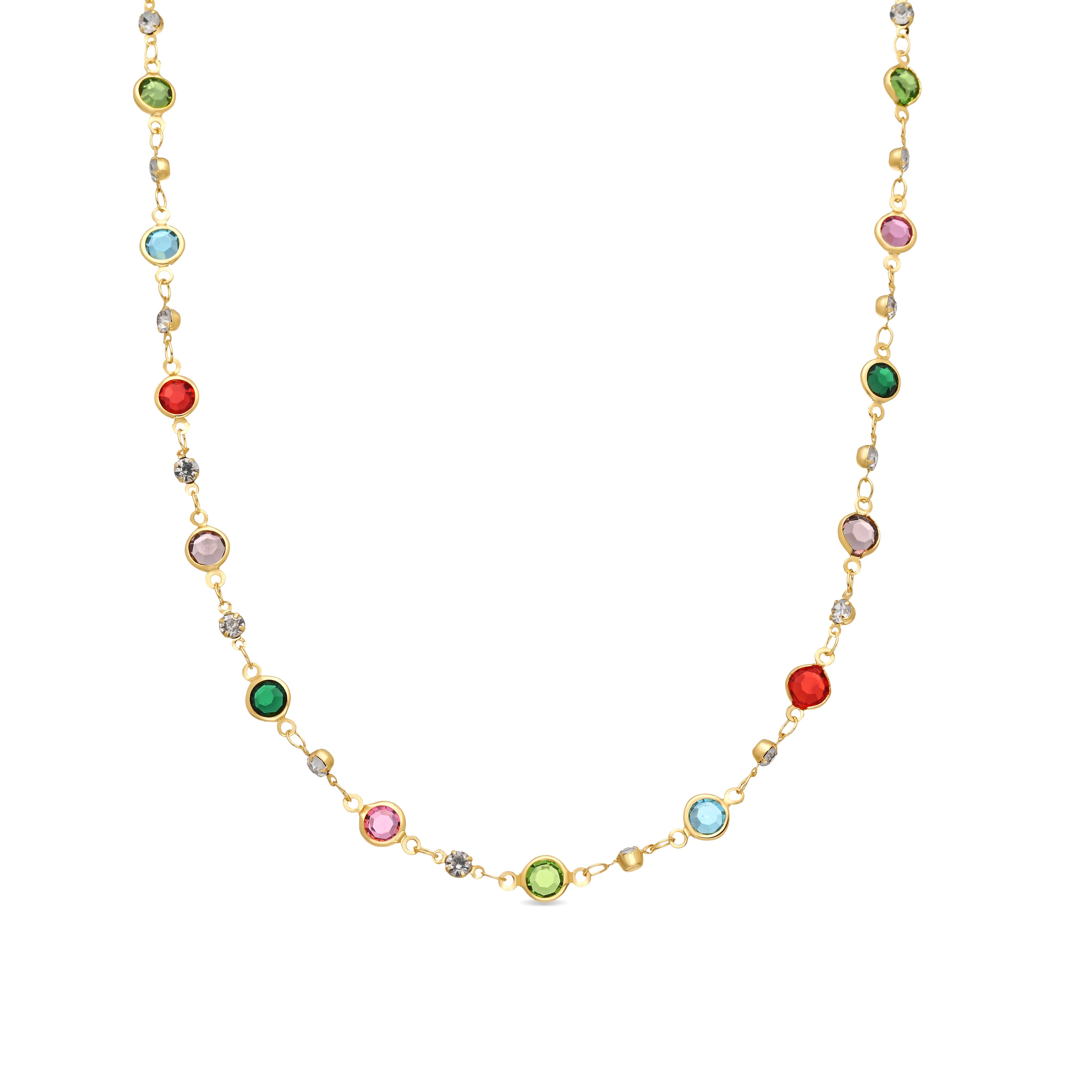 Multicolor Cubic Zirconia Necklace with 18k Yellow Gold Finish - Akas