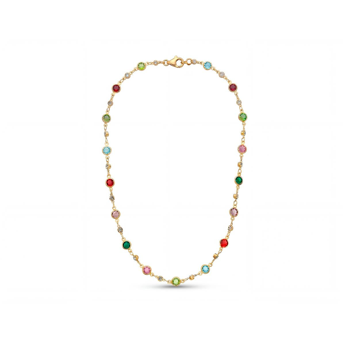 Multicolor Cubic Zirconia Necklace with 18k Yellow Gold Finish - Akas