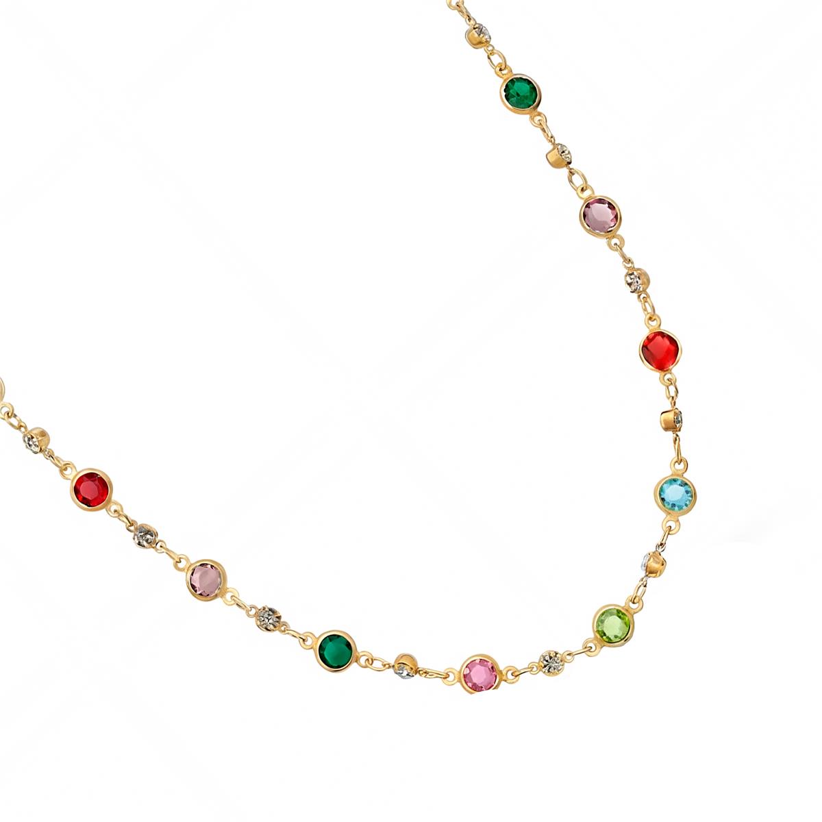Multicolor Cubic Zirconia Necklace with 18k Yellow Gold Finish - Akas