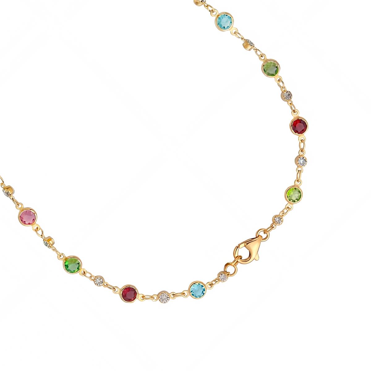 Multicolor Cubic Zirconia Necklace with 18k Yellow Gold Finish - Akas