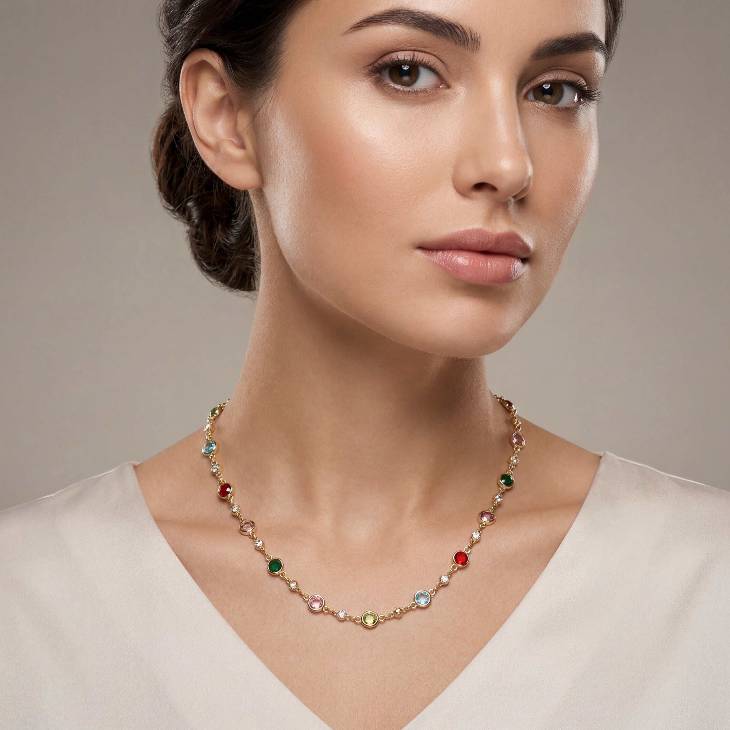 Multicolor Cubic Zirconia Necklace with 18k Yellow Gold Finish - Akas