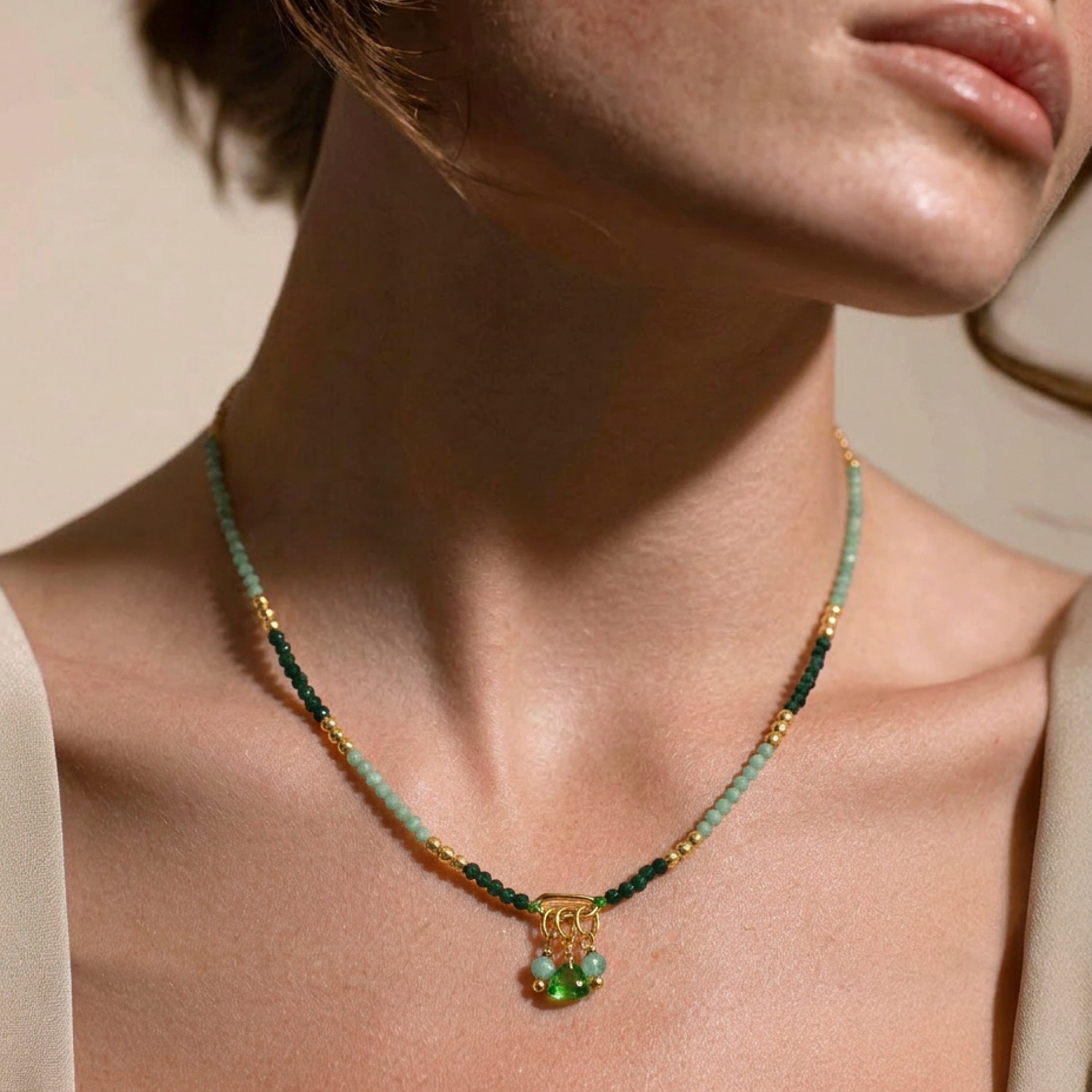Green Crystal Necklace finished in 18k Yellow Gold - Ilkan
