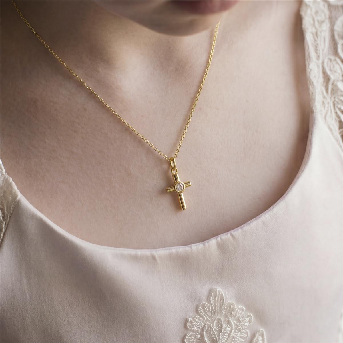 Bright Zircon Necklace with 18k Yellow Gold Finish - Lanka