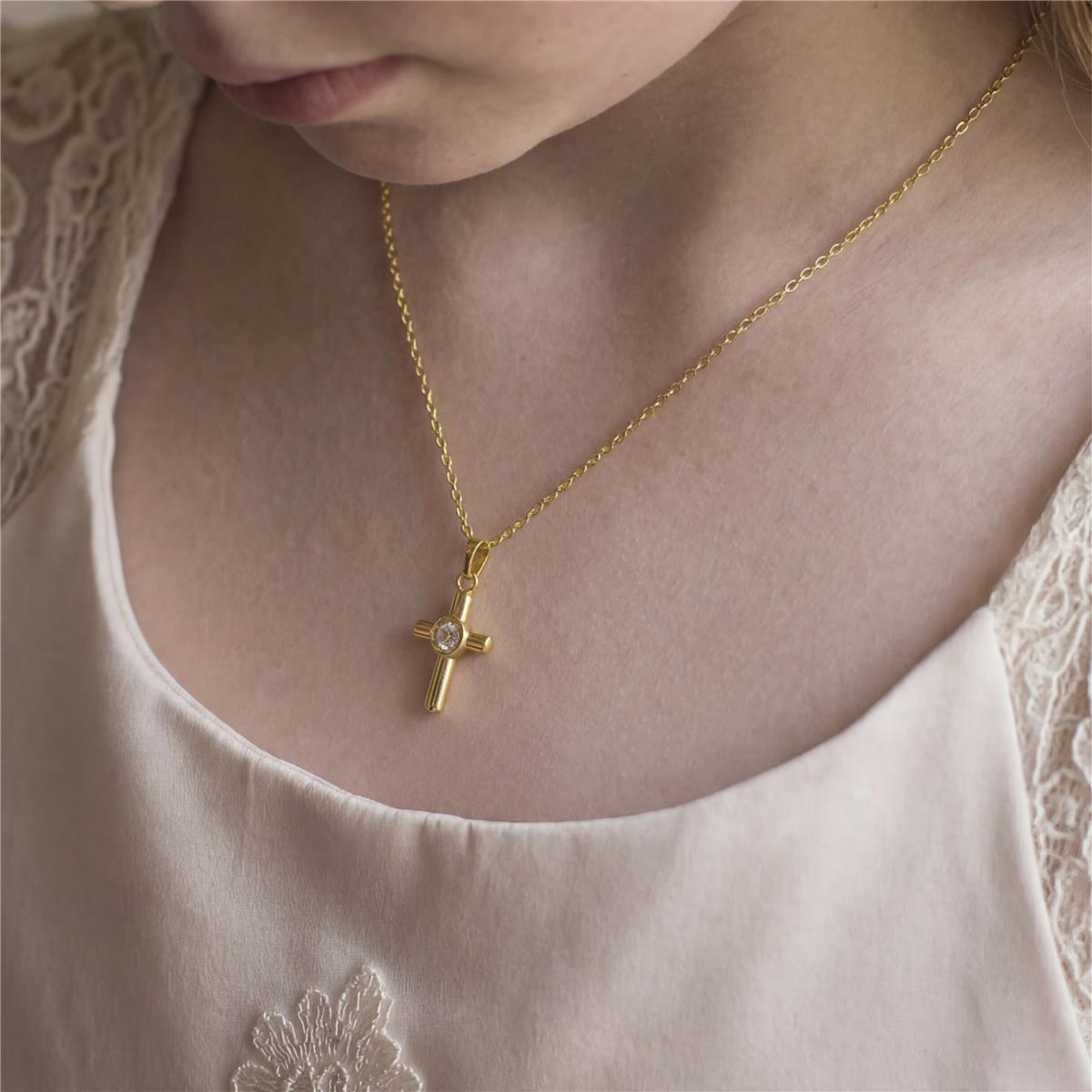 Halskette mit funkelndem Zirkonia, 18 Karat Gelbgold-Finish - Lanka