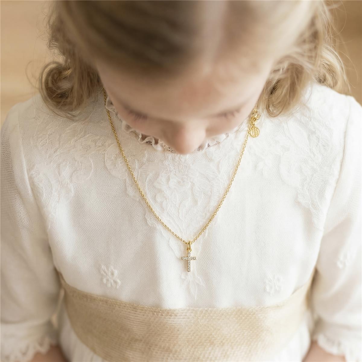 Halskette mit funkelndem Zirkonia, 18 Karat Gelbgold-Finish - Askom