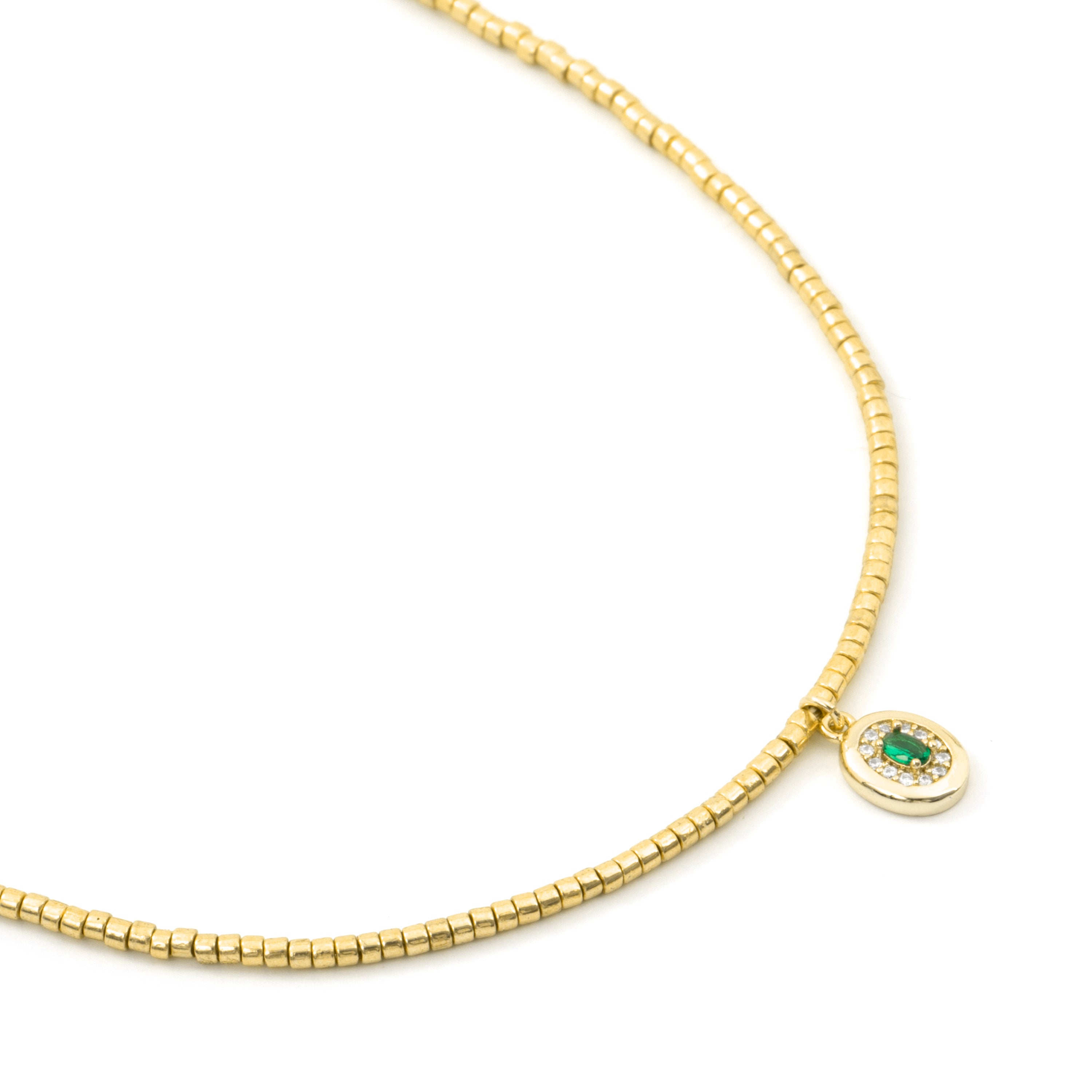 Collar de Circonita Esmeralda acabado en oro amarillo de 18k - Sahspu