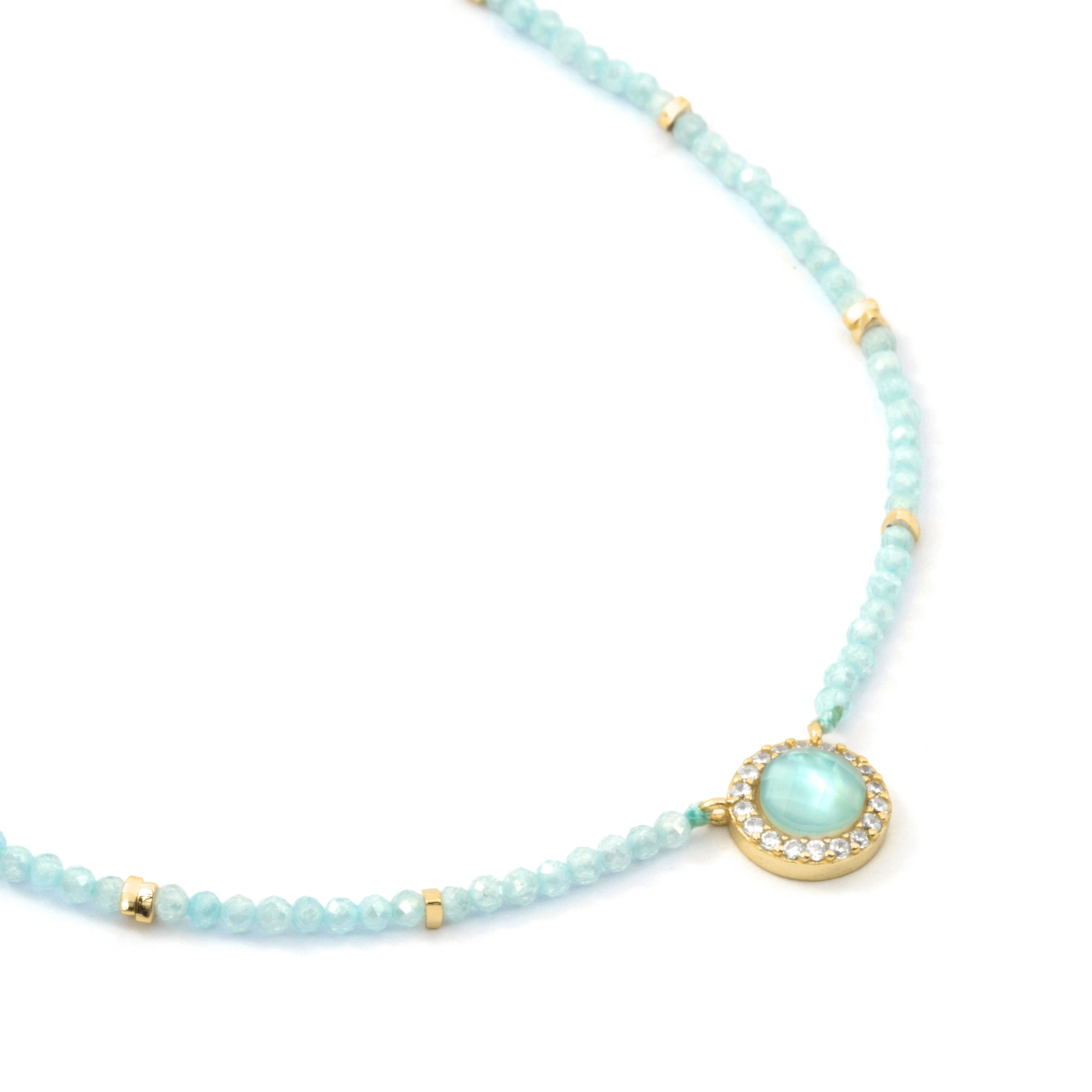 Collar de Doblete Azul Claro Ch acabado en oro amarillo de 18k - Tasass