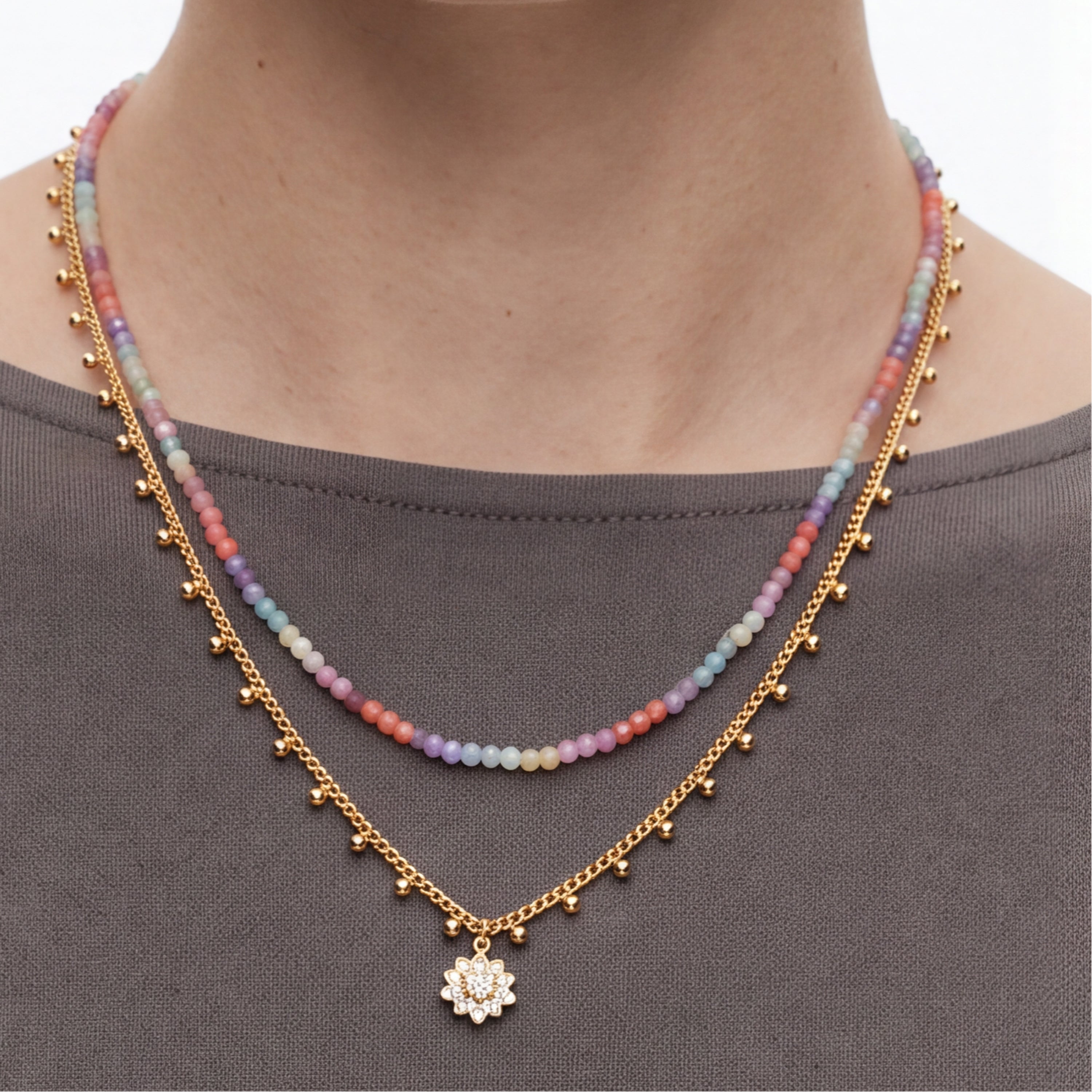 Collar de Cristal Multicolor acabado en oro amarillo de 18k - Midva