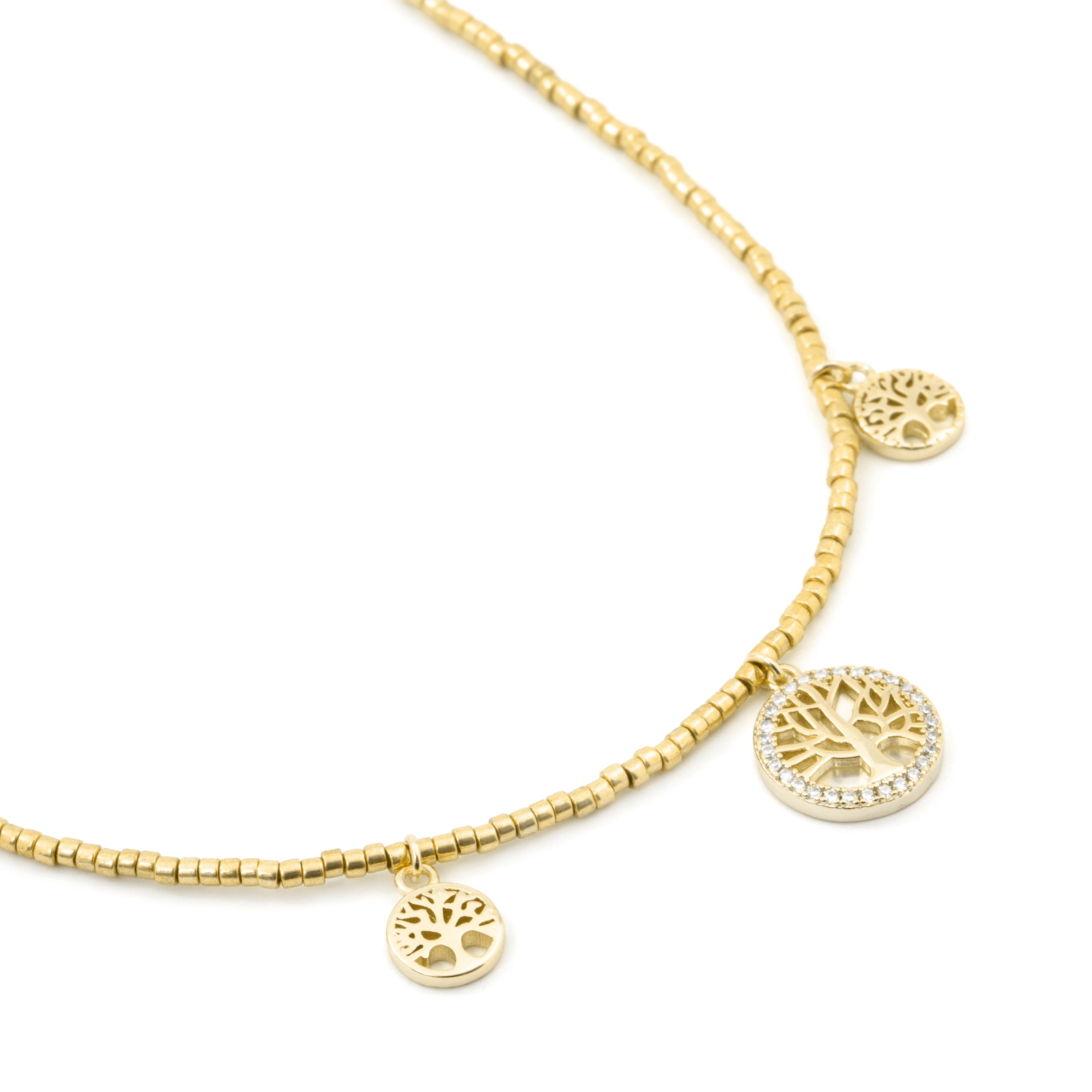 Collar de Circonita Brillante acabado en oro amarillo de 18k - Arbol Vida