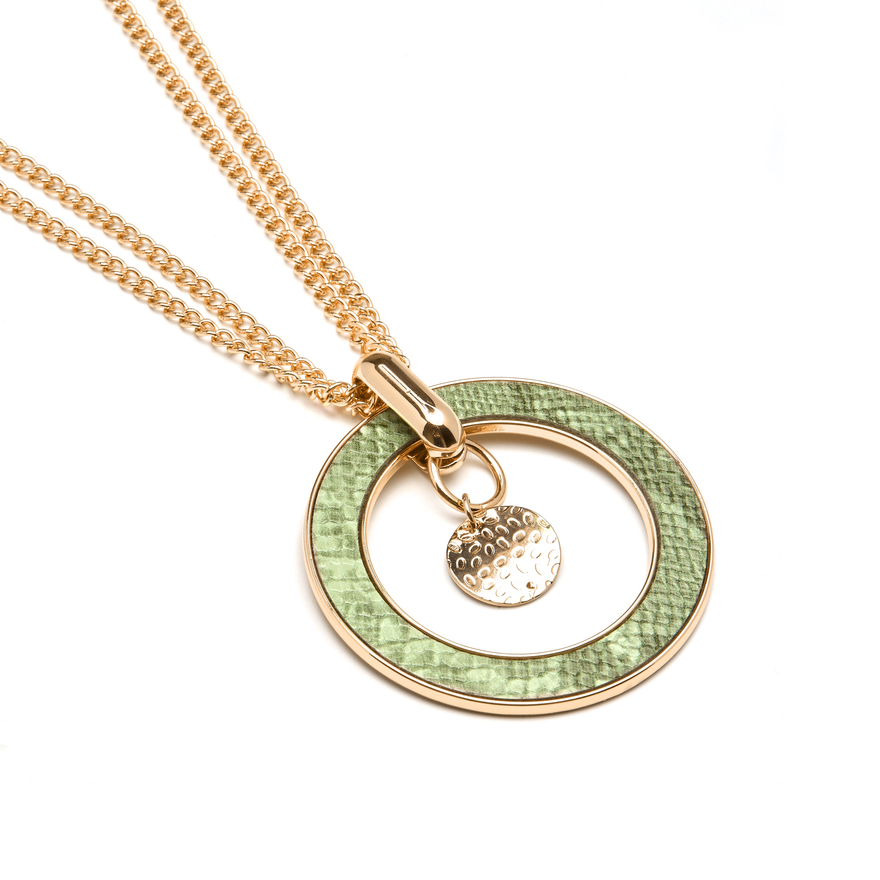 Halskette aus hellgrünem Leder mit 18K Gelbgold-Finish - Amta