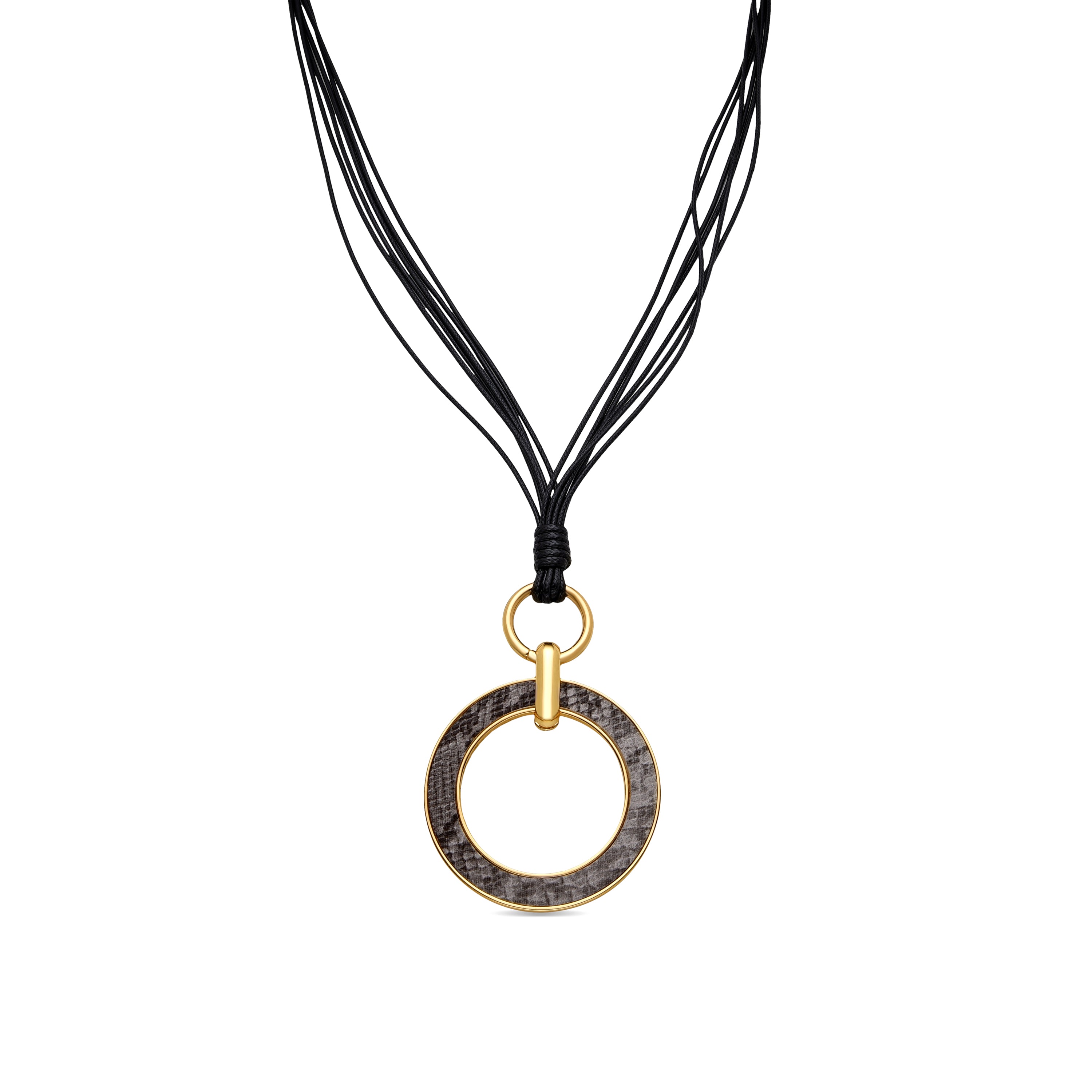 Collier en cuir noir fini en or jaune 18K - Phiae
